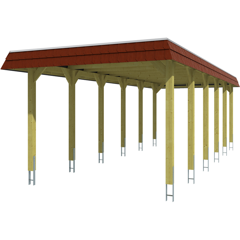 SKANHOLZ Einzelcarport »Spreewald« Nadelholz 285 cm Grün mit Aluminiumdach, rote Blende Grün