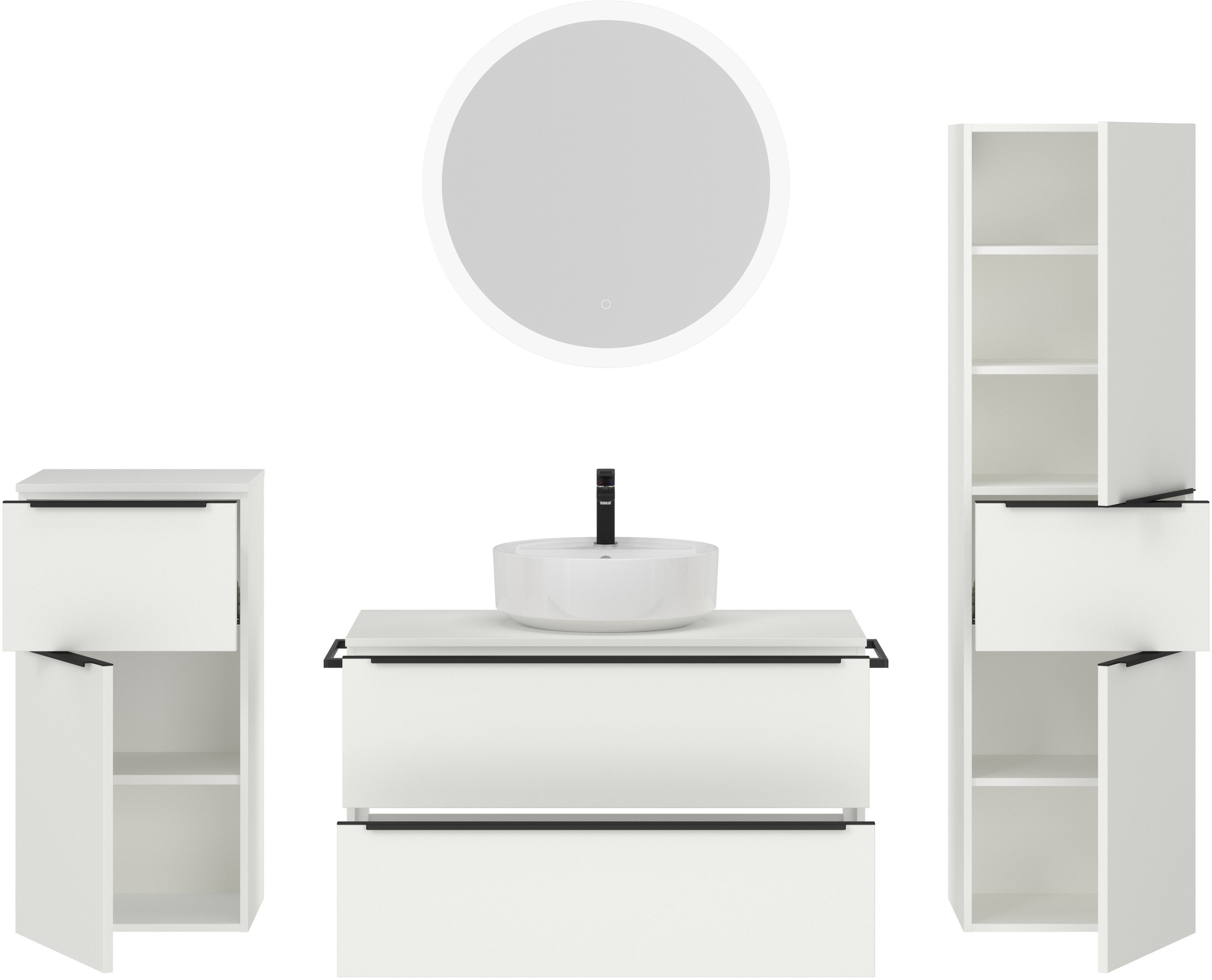 nobilia® Badmöbel-Set »Alvene«, (4 St., vormontiert, mit Soft-Close), inkl. Spiegel mit Touch-Sensor, in vier Breiten