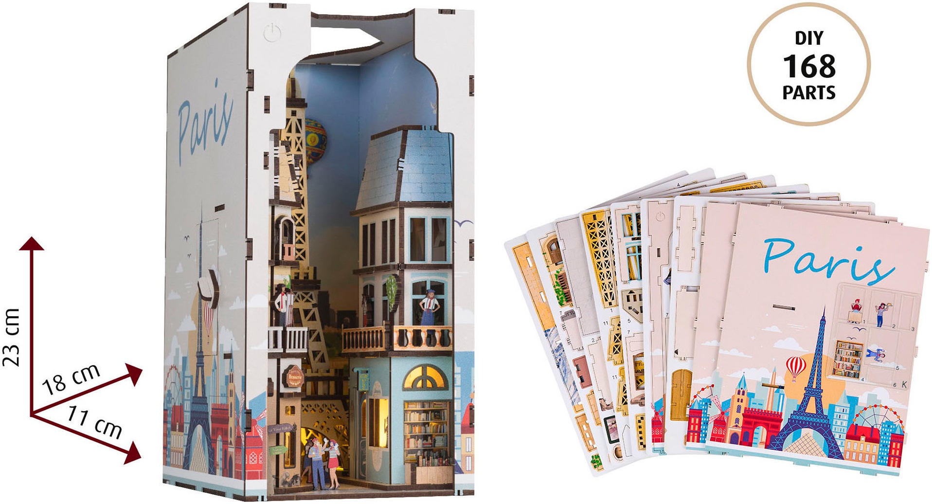 Revell® 3D-Puzzle »Book Nook, Tiny Adventures Paris«, Buchstütze; mit LED-Beleuchtung