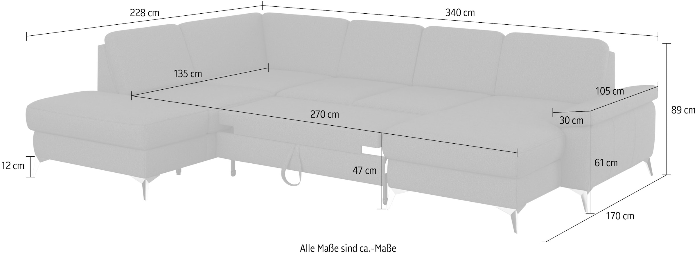 sit&more Wohnlandschaft »Padua U-Form«, inklusive Sitztiefenverstellung, Armteilfunktion und Federkern