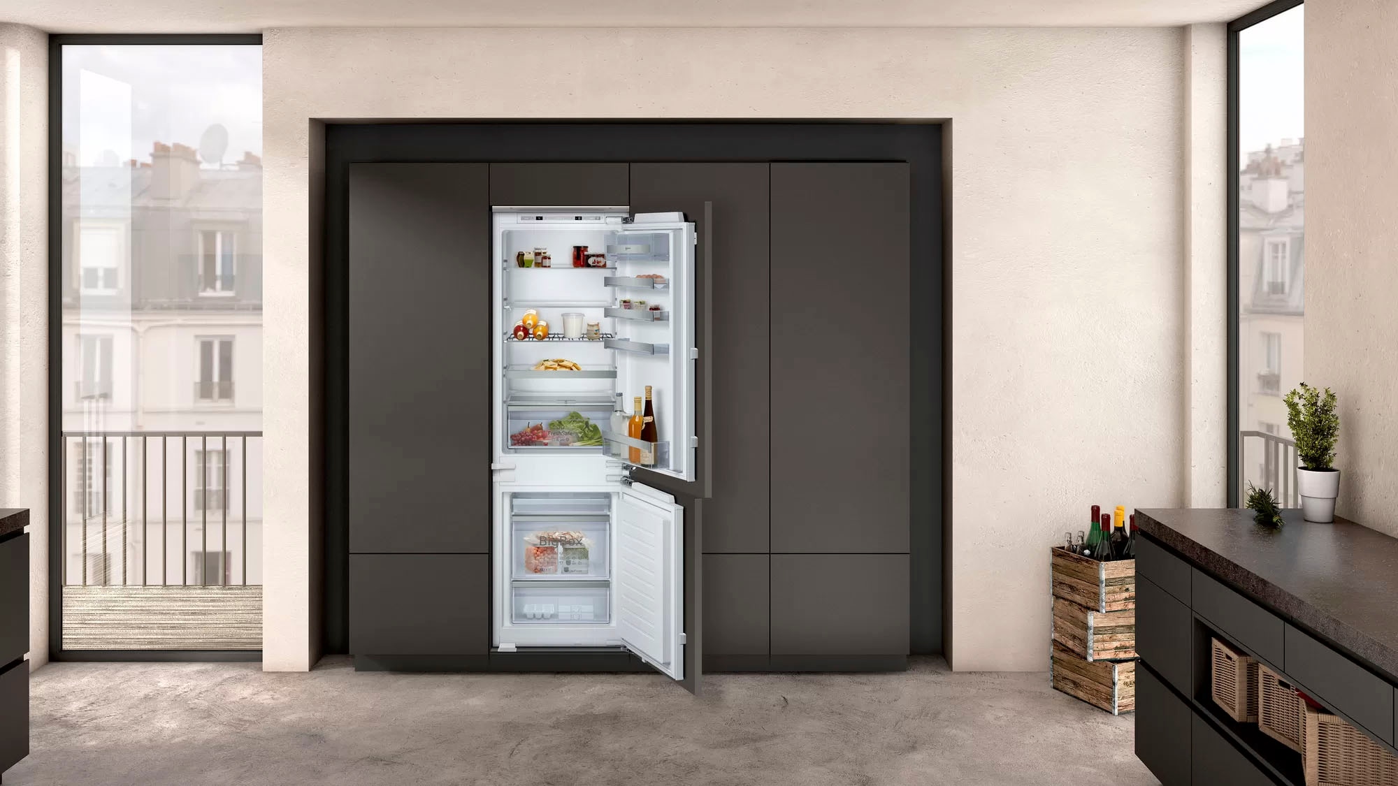 NEFF Einbaukühlgefrierkombination N 70 »KI6863FE0«, Fresh Safe 2: Frischeschublade für die ideale Lagerung von Obst&Gemüse