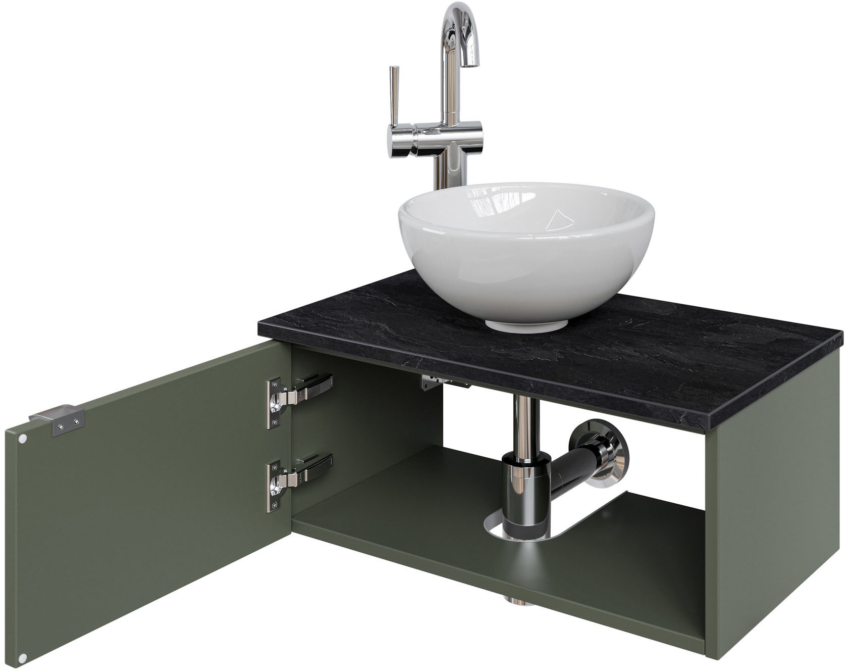 Saphir Waschtisch »Serie 6915 Waschschale mit Unterschrank für Gästebad, Gäste WC«, 61 cm mit Keramik-Aufsatzbecken, 1 Tür und 1 Fach