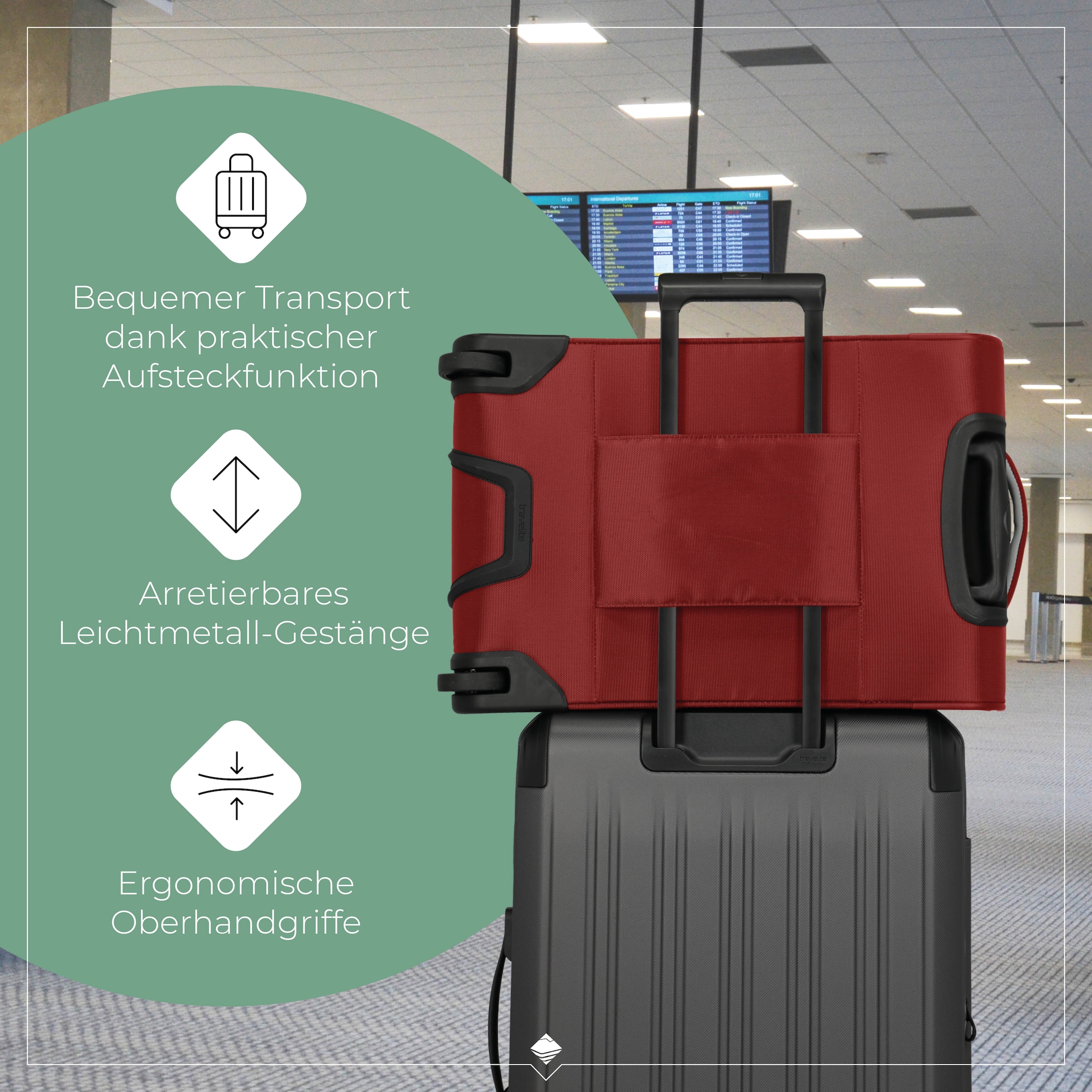 travelite Handgepäck-Trolley »JETPACK Slim 2 Cabin, konzipiert für Air France, KLM & ITA«, 4 Rollen, Weichgepäck-Koffer Handgepäck für die meisten gängigen Airlines