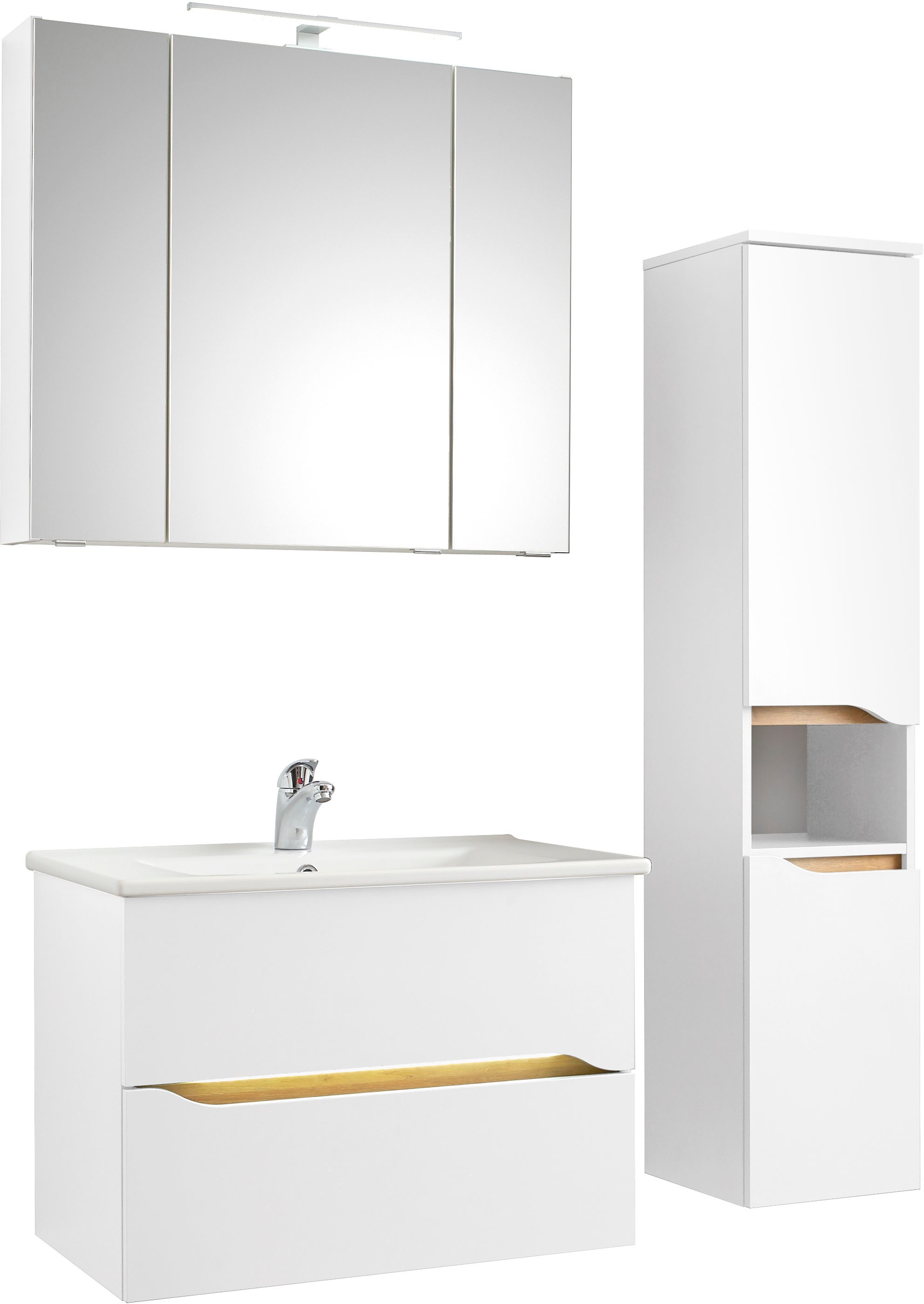 Saphir Badmöbel-Set »Quickset 3-teilig, Keramik-Waschtisch und LED-Spiegels günstig online kaufen