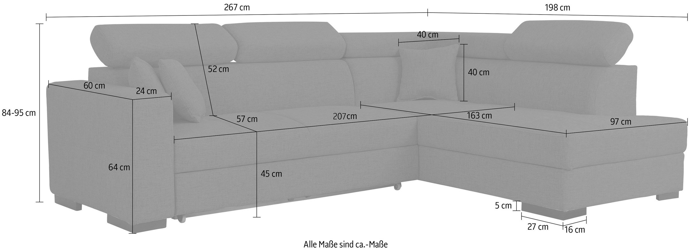 Home affaire Ecksofa »Tulio L-Form«, wahlweise mit Bettfunktion und Bettkasten, incl. 3 Zierkissen