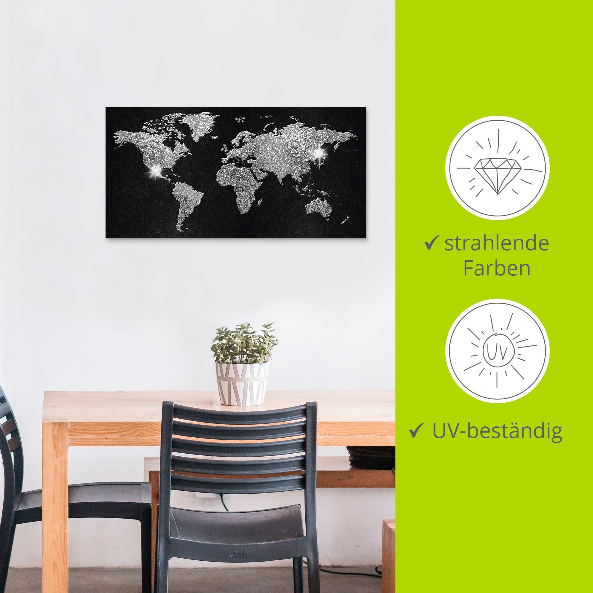 Artland Wandbild »Weltkarte Glitzer«, Land- & Weltkarten, (1 St.), als Alubild, Outdoorbild, Leinwandbild, Poster, Wandaufkleber