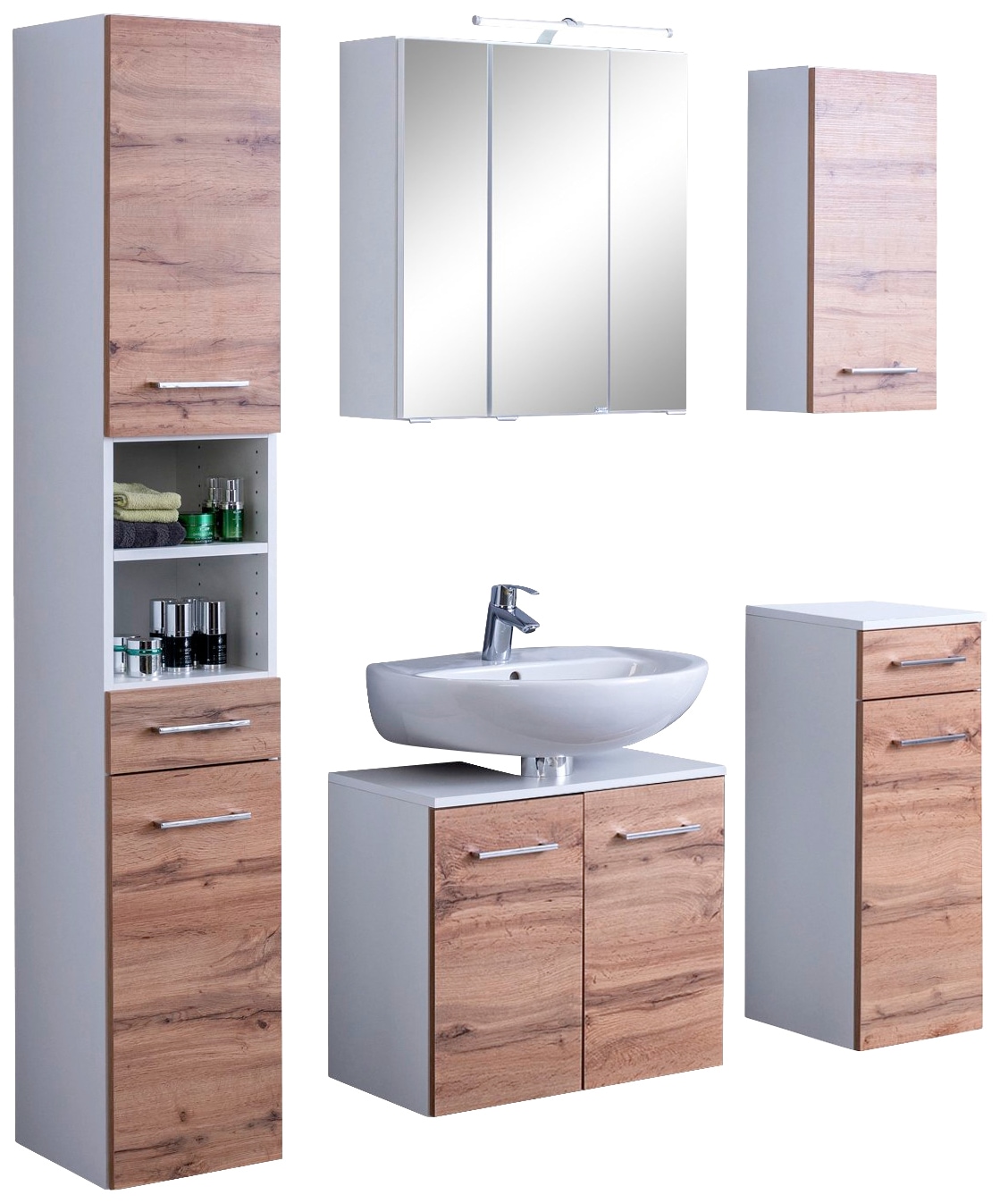 welltime Badmöbel-Set »Avignon« 5 Stk. tlg. mit 3D-Spiegelschrank mit LED-A günstig online kaufen