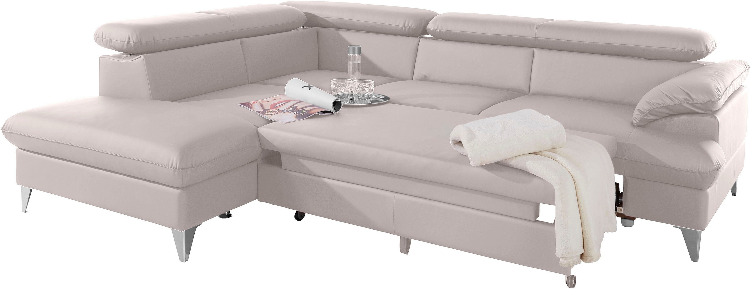 COTTA Polstergarnitur »Caluso L-Form«, Set bestehend aus: Ecksofa mit Kopfteilverstellung & Hocker