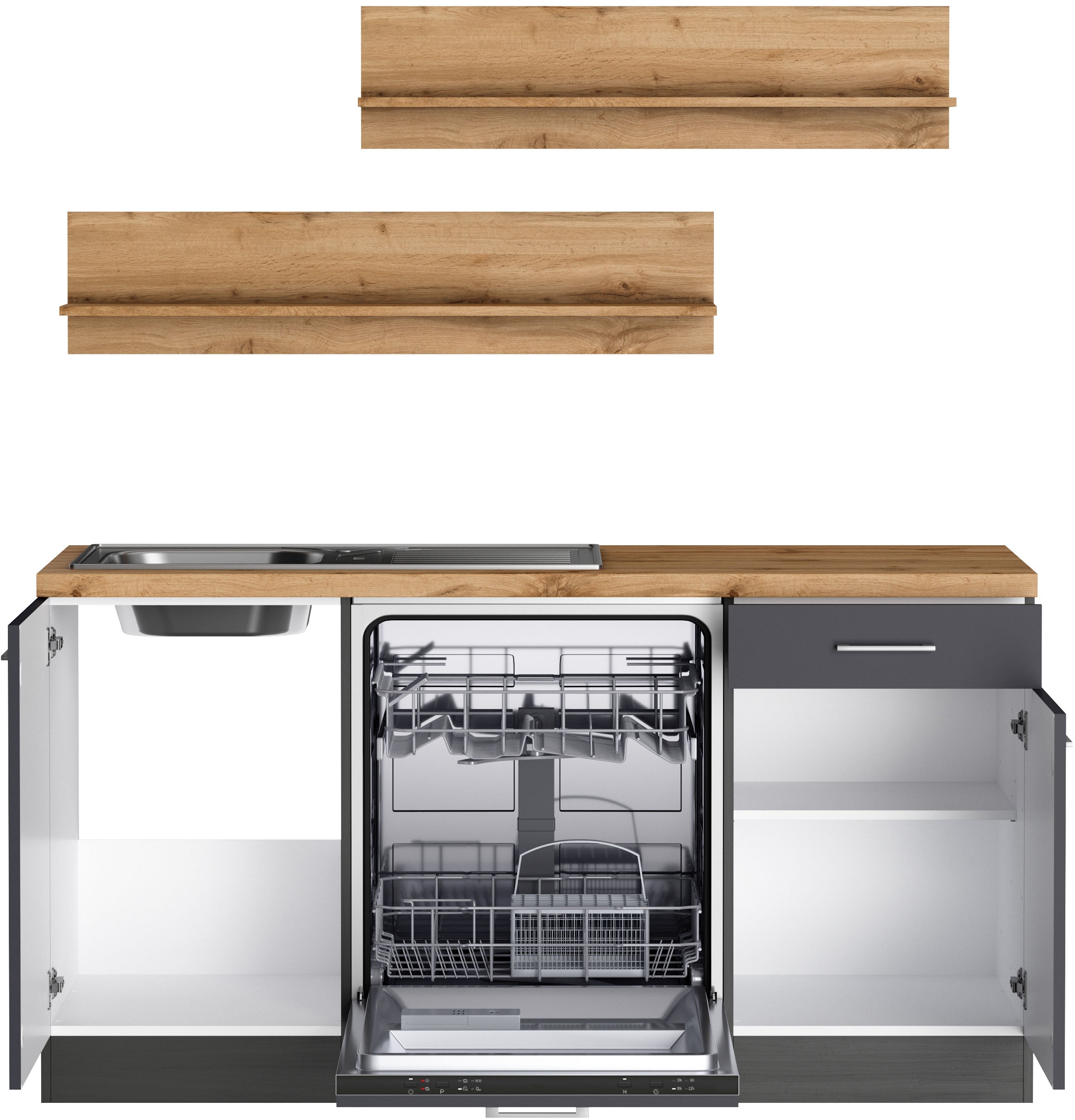 KOCHSTATION Winkelküche »Winkelküche KS-Milan, optional mit Muldenlüfter«, Stellbr.270/220 cm, wahlweise mit E-Geräten, Kochfeld mit Dunstabzug