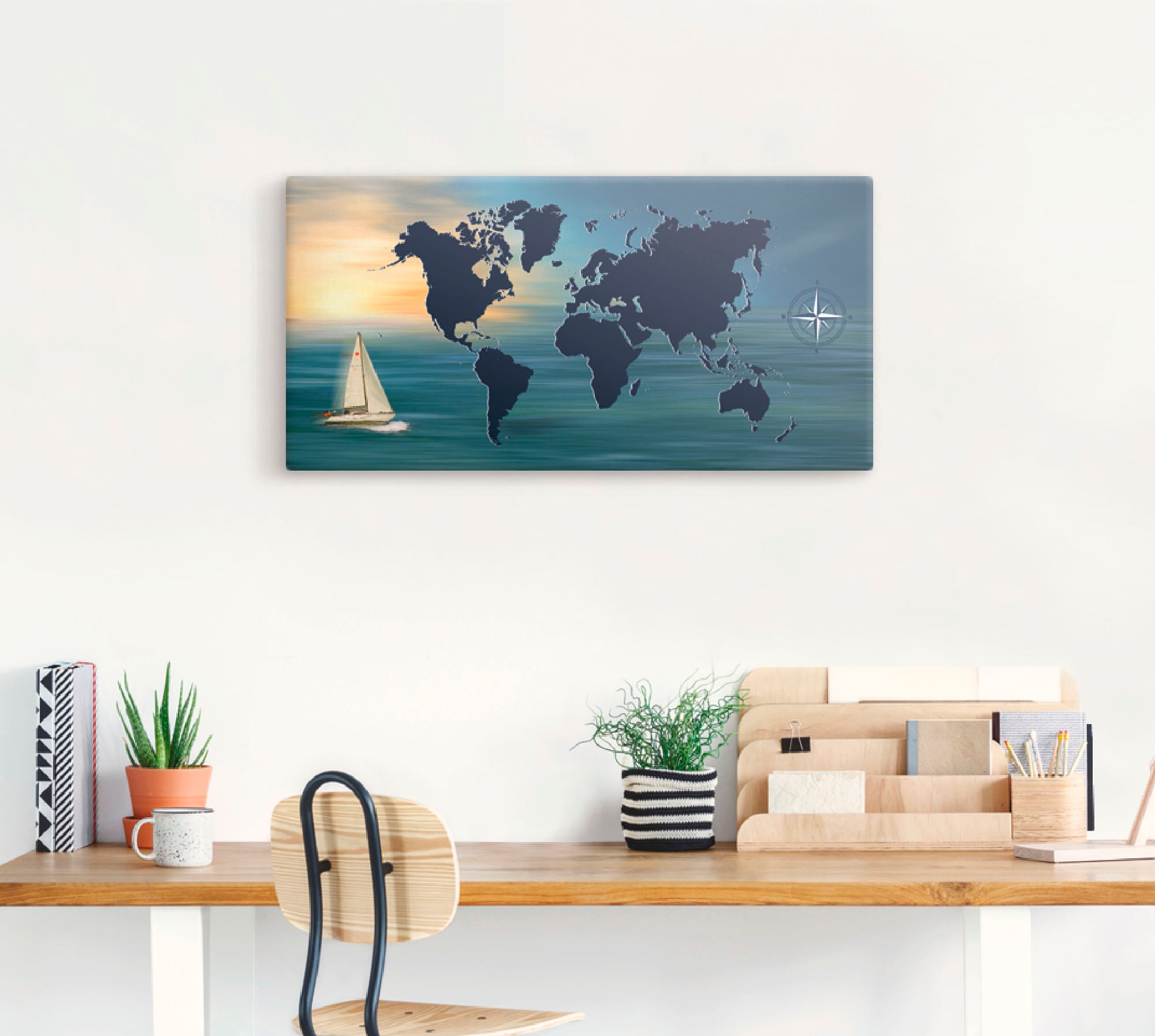 Artland Wandbild "Weltumsegelung mit Weltkarte", Landkarten, (1 St.), als L günstig online kaufen