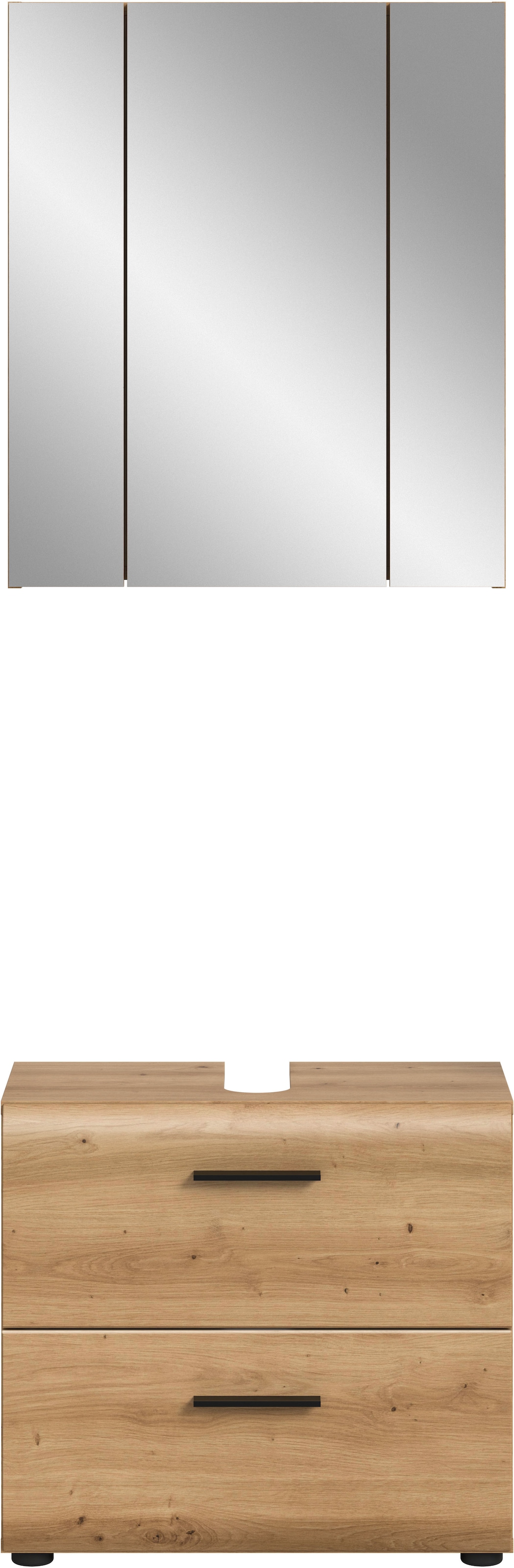 INOSIGN Badmöbel-Set »FLORENZ, TOPSELLER!, 2-teilige Badkombination, hochwertige MDF-Front«, (Set, 2 St., bestehend aus: 1 Waschbeckenunterschrank, 1 Spiegelschrank), Florenz, Badkombination 2-tlg., Artisan Oak NB, WBU, Spiegelschrank