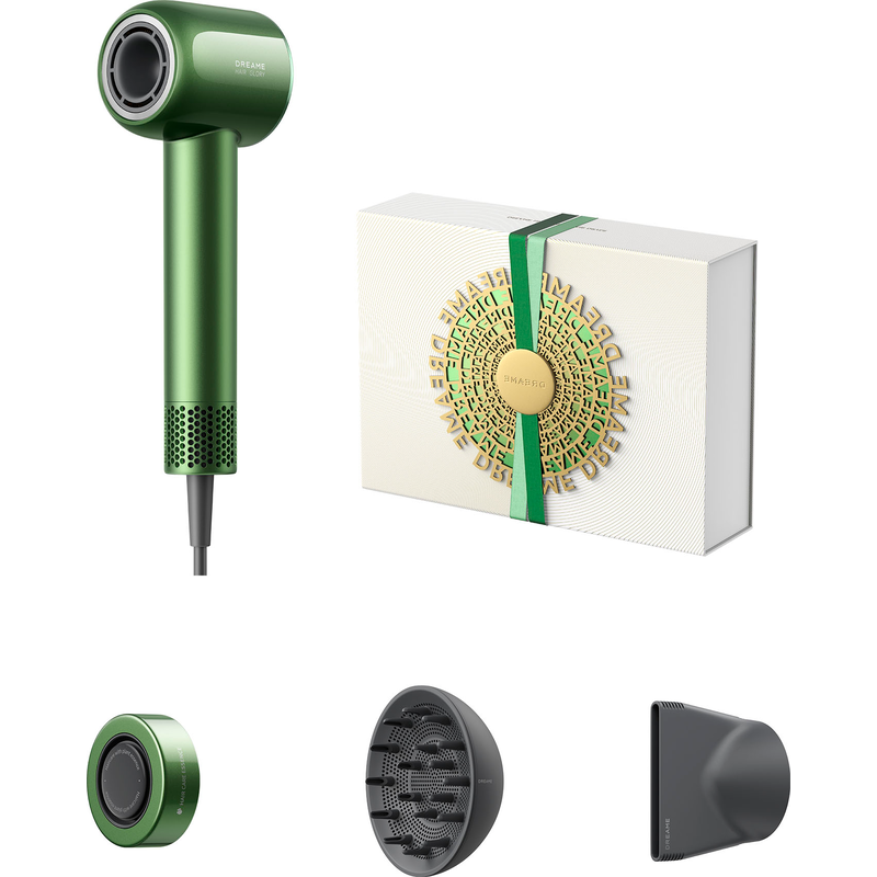 DREAME Haartrockner »Glory Master High-Speed Hair Dryer« 1.600 W 3 Aufsätze drei Düsen, vier Temperaturstufen, geringes Gewicht grün Geringes...
