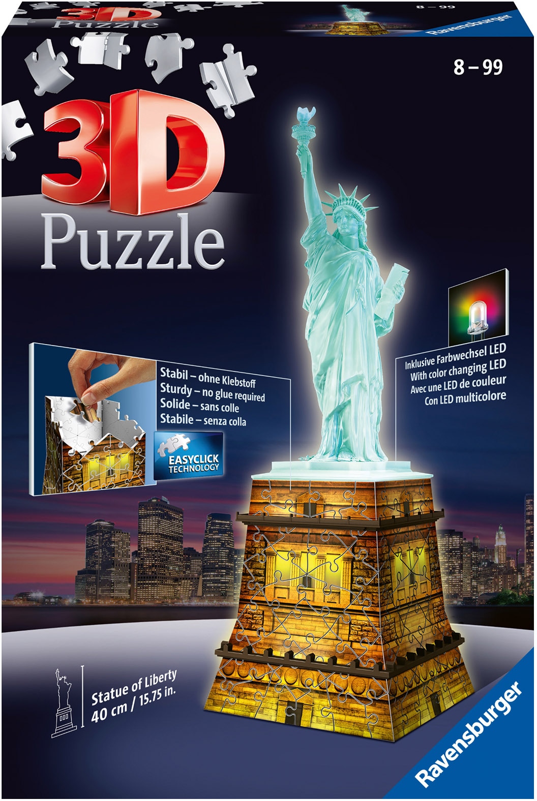 3D-Puzzle »Freiheitsstatue bei Nacht«, mit Farbwechsel LEDs; Made in Europe, FSC® -...