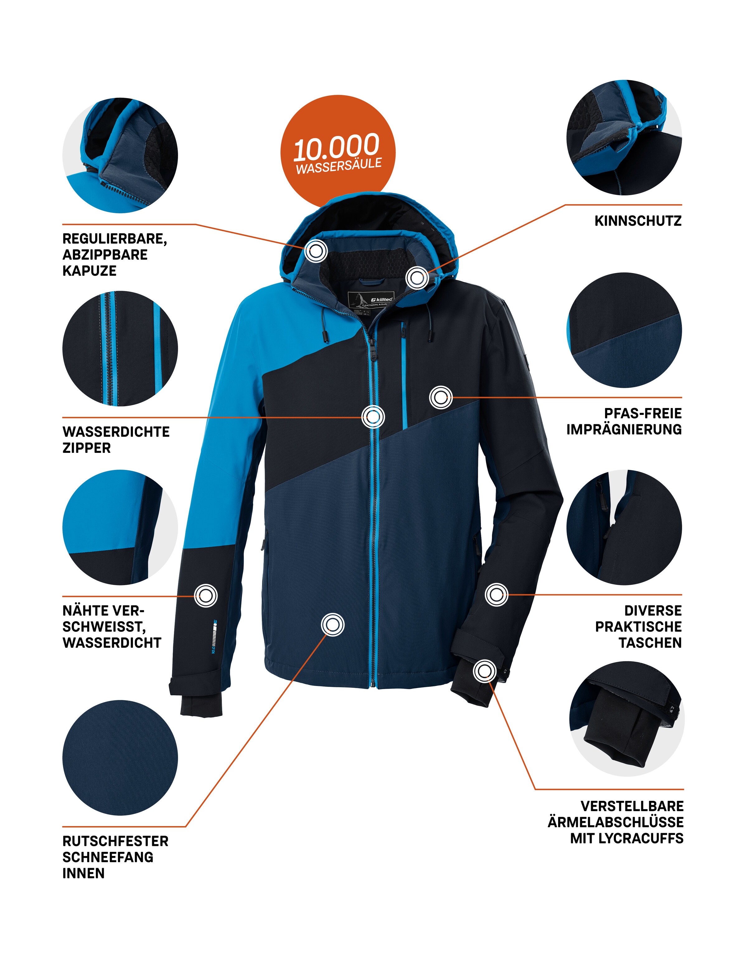 Killtec Skijacke »KSW 32 MN SKI JCKT«, Wasserdichte, atmungsaktive Skijacke mit abnehmbarer Kapuze
