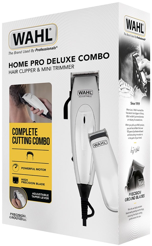 Wahl Haar- und Bartschneider »Home Pro Deluxe Combo« 10 Aufsätze Einstellbarer Verstellhebel, Batteriebetriebener Mini-Trimmer