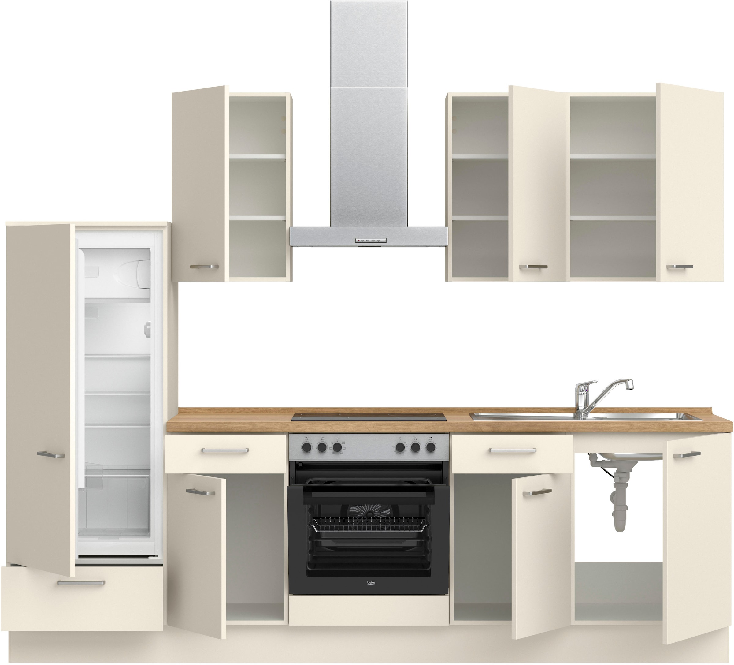 nobilia® Küchenzeile »"Touch I", NEU: individuell anpassbar mit gratis Profi-Beratung« vormontiert, Breite 270 cm, Ausrichtung wählbar, wahlw. mit E-Geräten