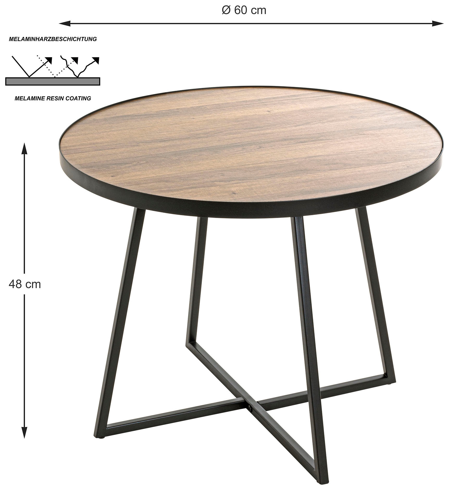 HAKU Beistelltisch »Sofatisch, Wohnzimmertisch« 1 Stk. tlg. rund - aus MDF Braun - Ø/H 60/48 cm