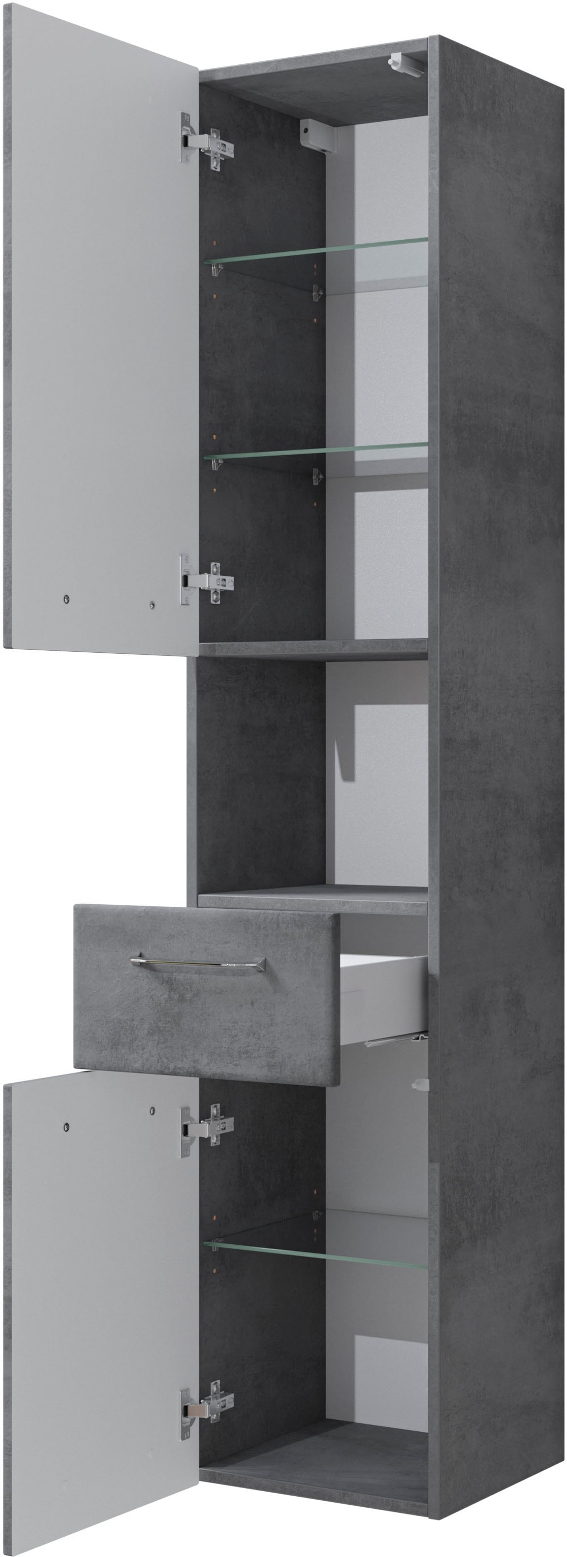 Saphir Hochschrank »Quickset 945 Badschrank, 35 cm breit, 2 Türen, 1 Nische, 1 Schublade« Badezimmer-Hochschrank inkl. Türdämpfer, Griffe in Chrom glänzend