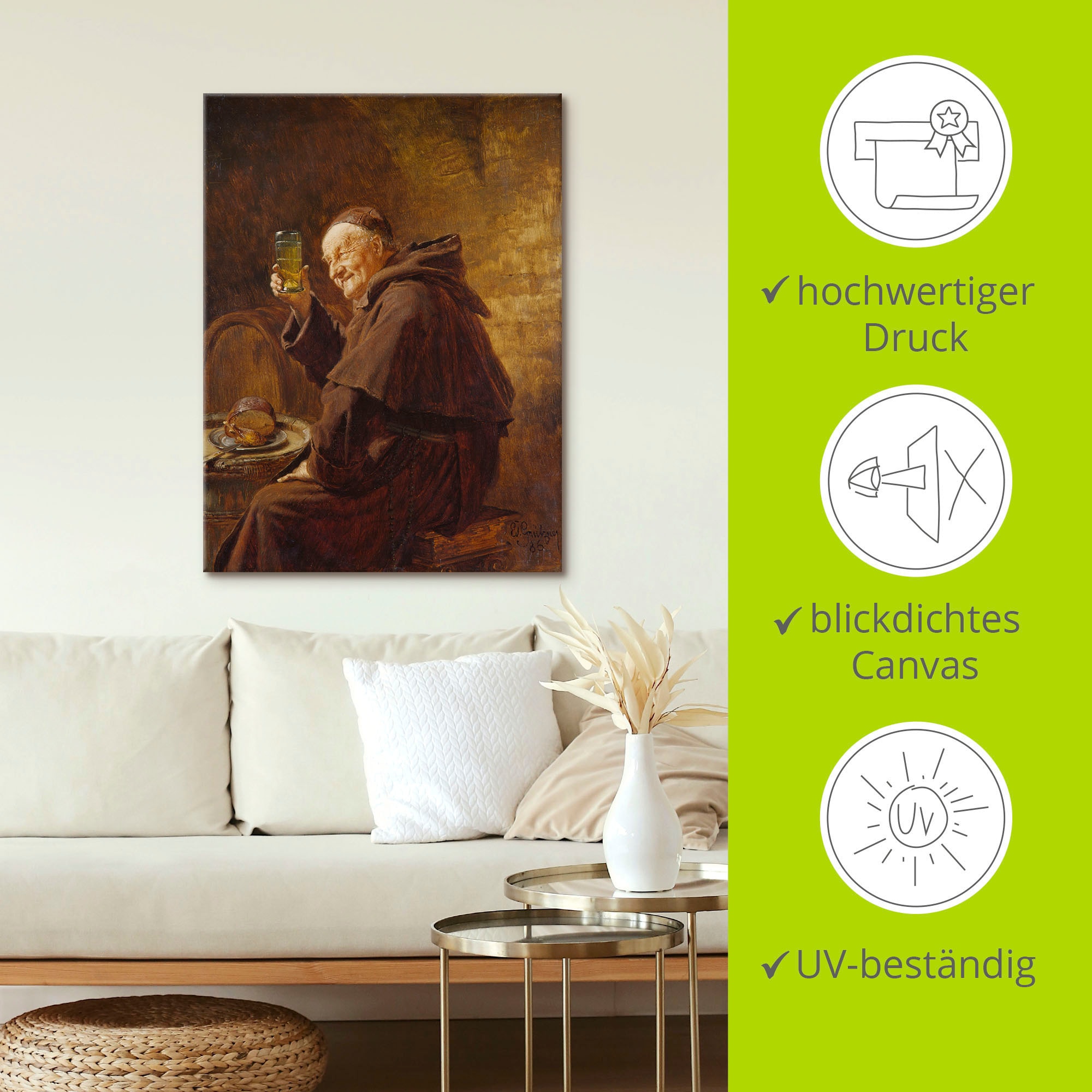 Artland Wandbild »Mönch bei der Weinprobe.«, Mann, (1 St.), als Leinwandbild, Poster in verschied. Größen
