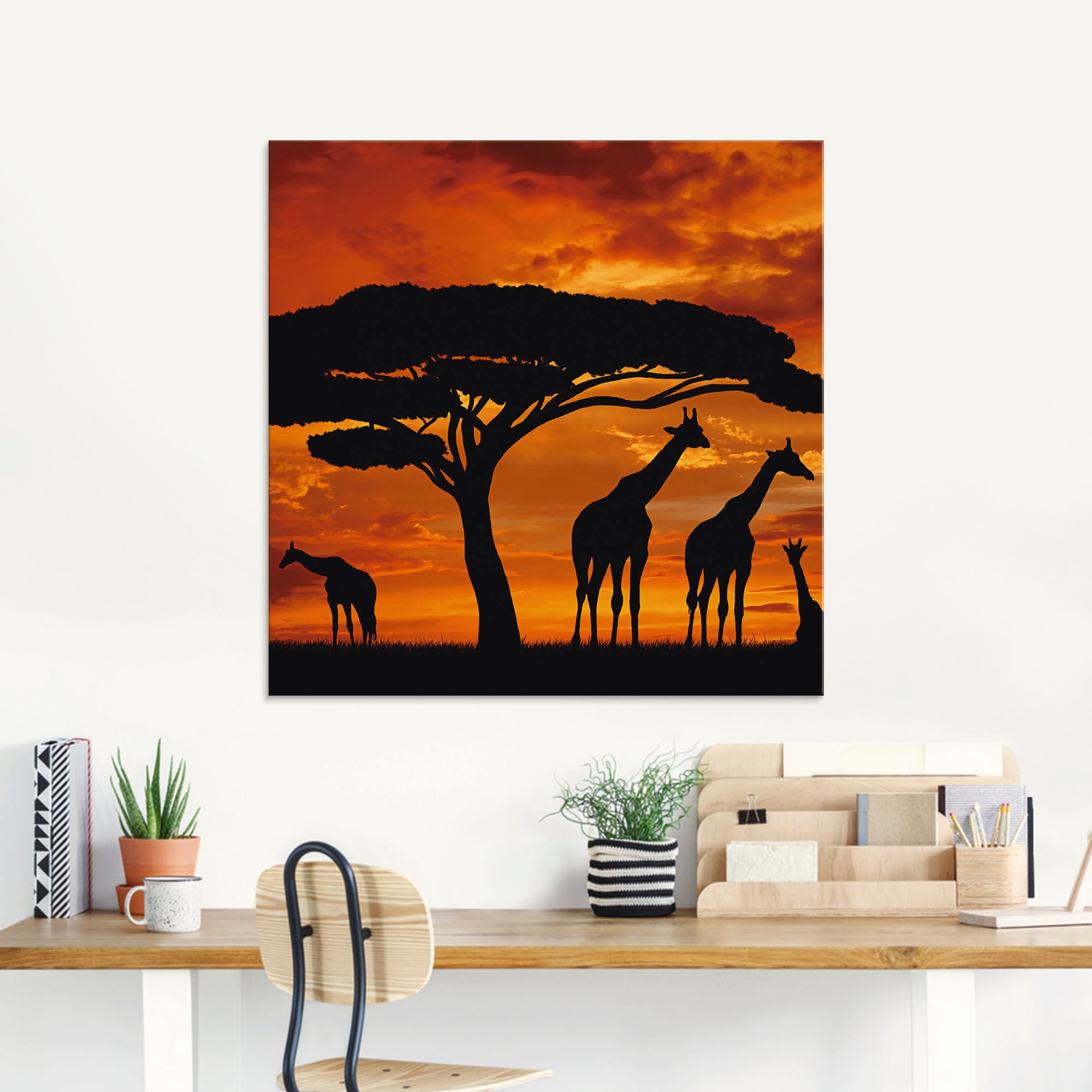 Artland Glasbild »Herde von Giraffen im Sonnenuntergang« Wildtiere 1 Stk. t günstig online kaufen