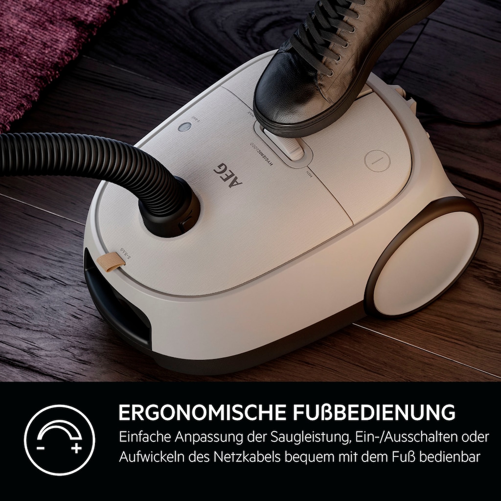 AEG Bodenstaubsauger »HYGIENIC 6000 (AB61H6SW)«, 850 W, mit Beutel, hohe Saugleistung, inkl. Zusatzdüsen, 50 % Recyclingkunststoff