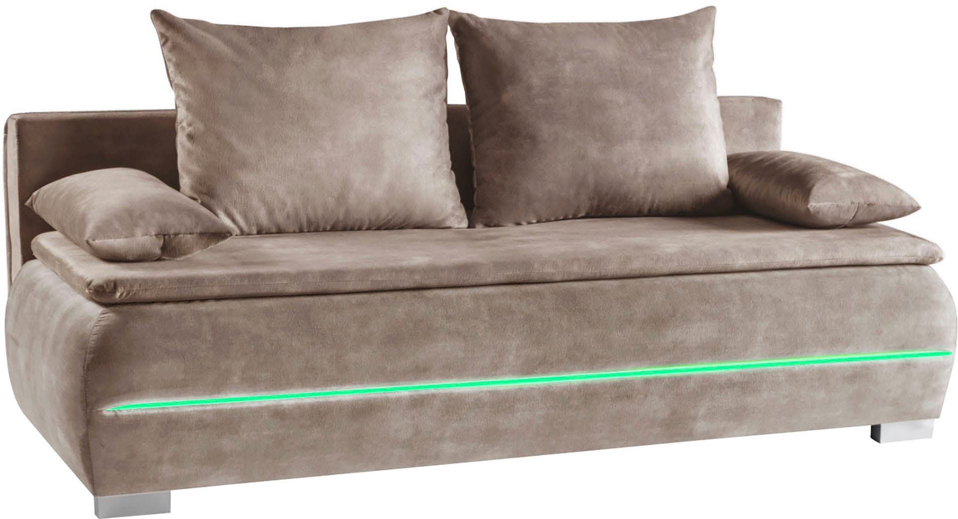 WERK2 Schlafsofa »Tekla 206 cm LED modern, Liegefläche 200/140cm, Wellenunterfederung« Veloursstoff, Schlaffunktion, Bettkasten, LED-Beleuchtung
