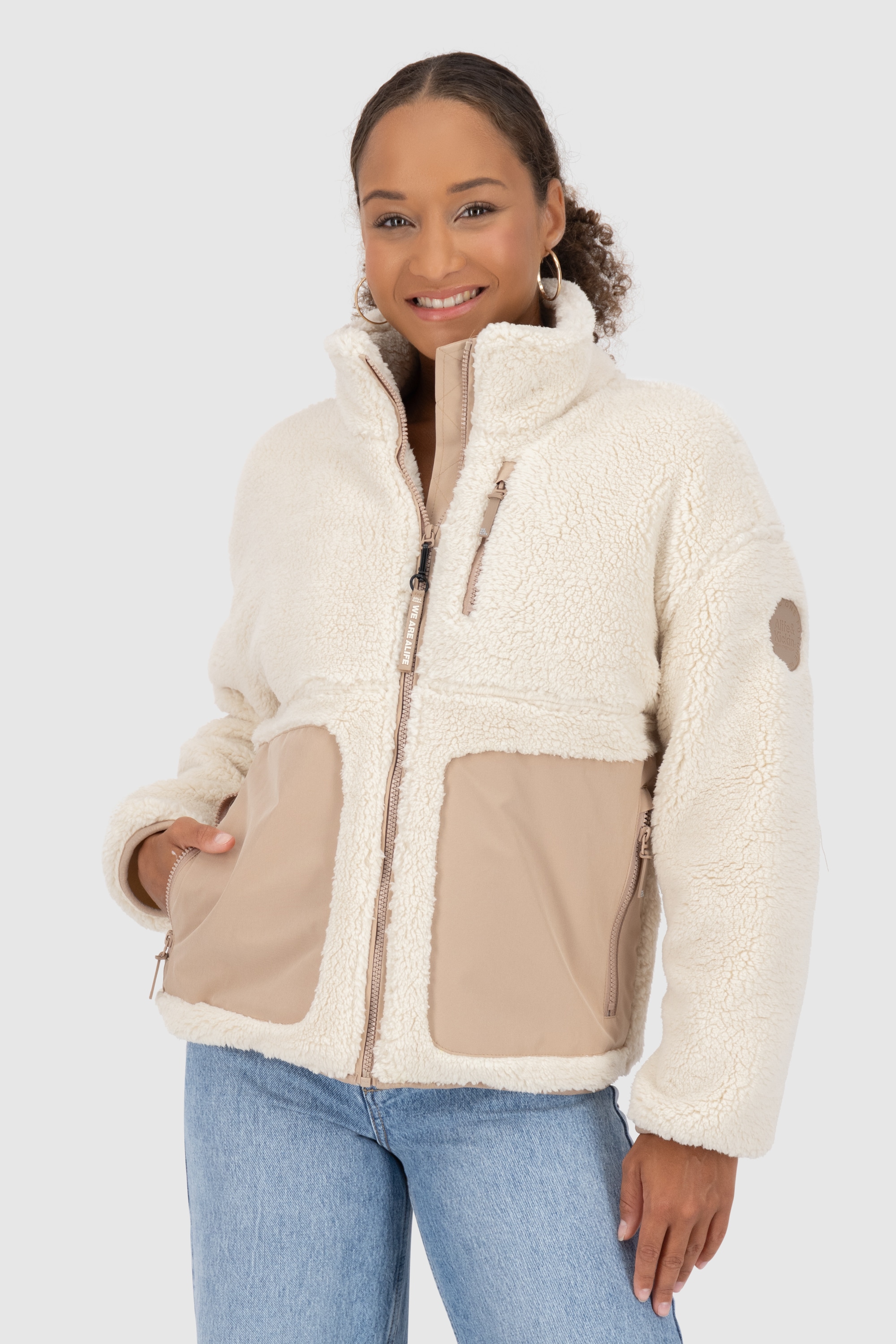 Alife & Kickin Winterjacke »Damen AnoukAK G«, ohne Kapuze, Stylische Teddy Plüschjacke mit hohem Kragen und Fleece-Innenfutter