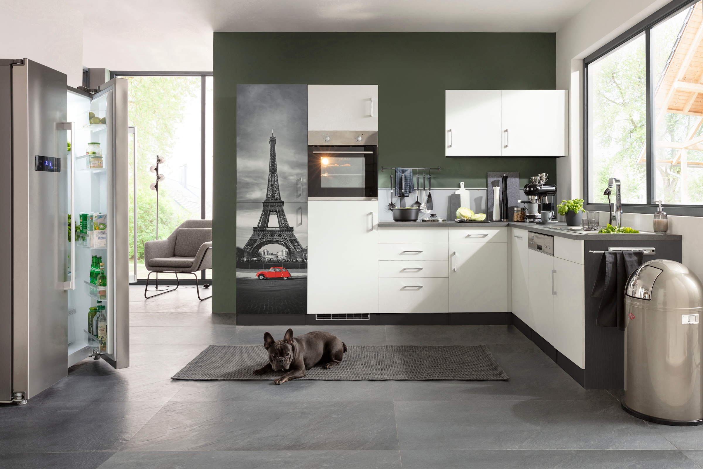 KOCHSTATION Küchenzeile »KS-Paris – Küchen mit einzigartigen Fotomotiven auf den Fronten« Stellbreite 290/220 cm, wahlweise mit E-Geräten und Induktion