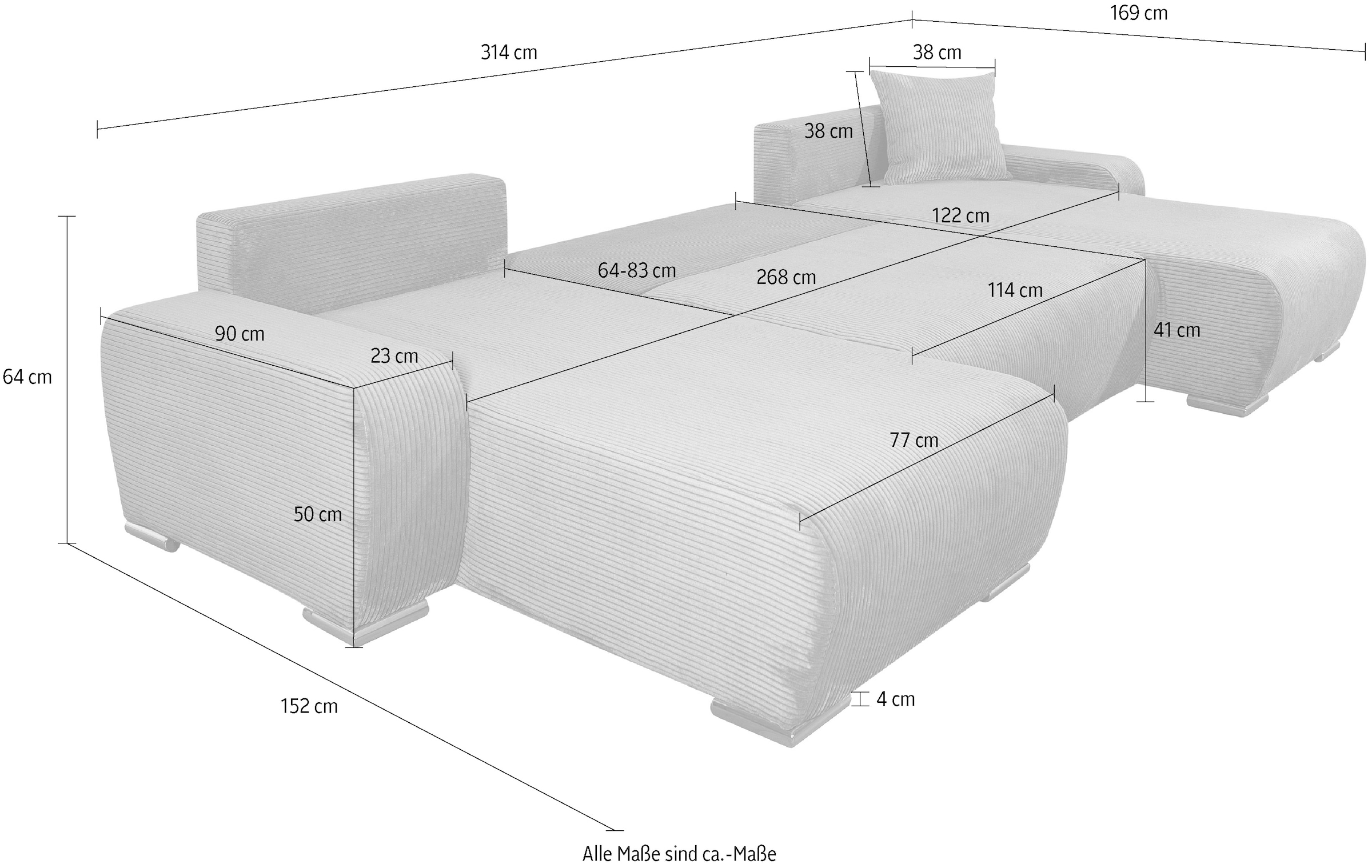 COLLECTION AB Wohnlandschaft »Paola U-Form«, mit Schlaffunktion, Stauraum, Zierkissen und Bonnellfederkern, Cord