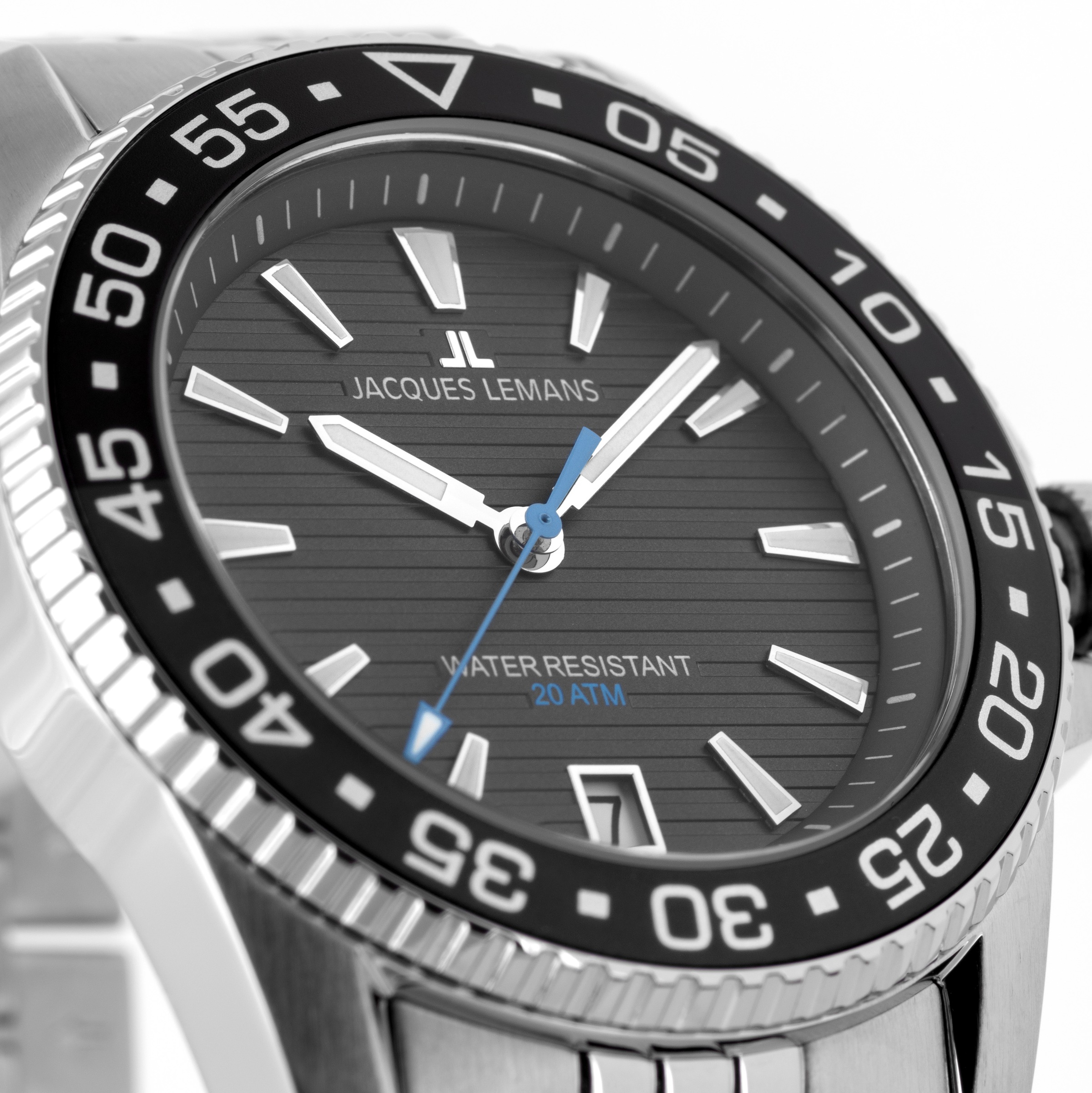 Jacques Lemans Quarzuhr »Liverpool Diver«, Armbanduhr, Herrenuhr, Edelstahlarmband, analog, Tag