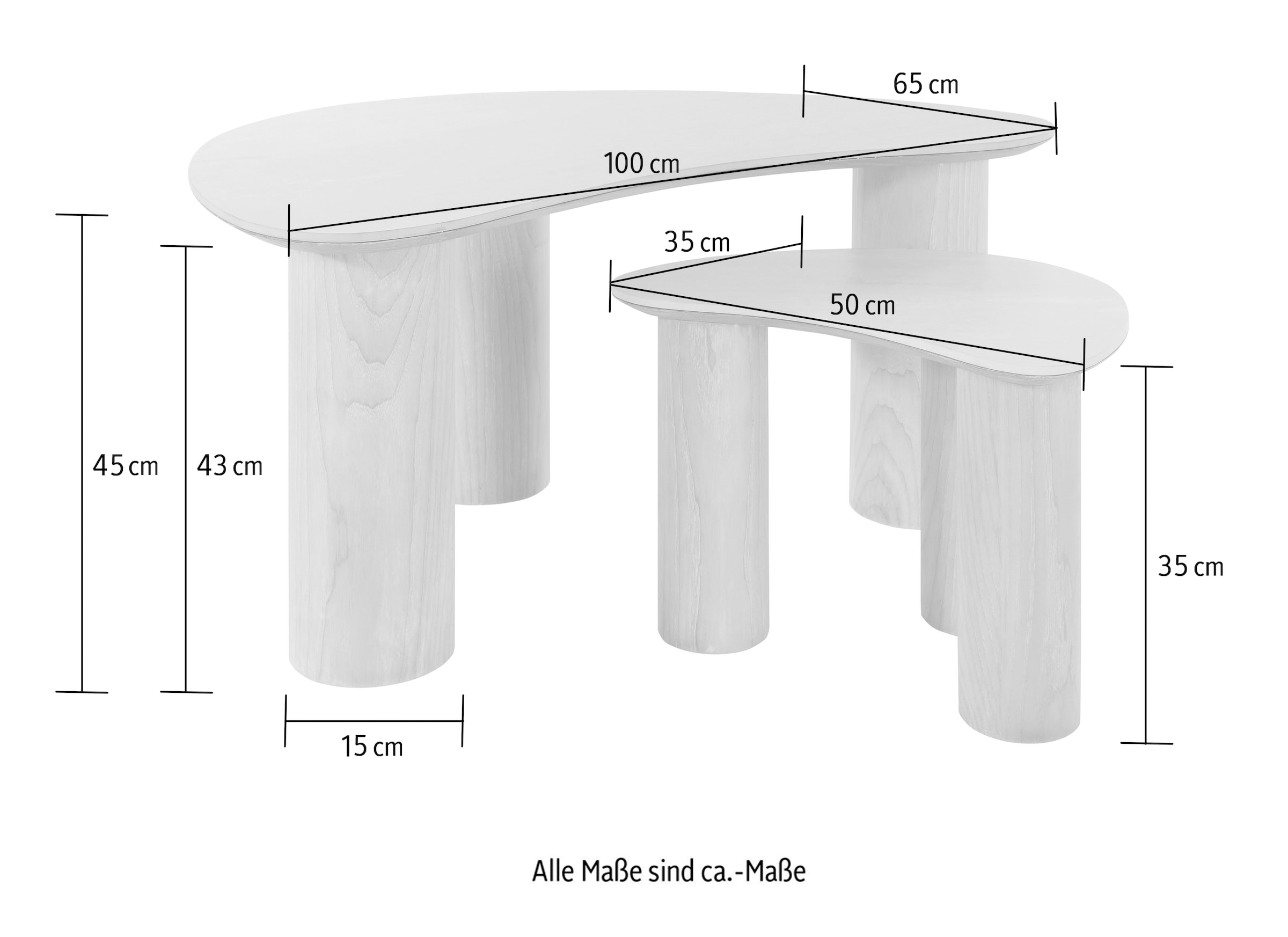 homsy by Ana Johnson Couchtisch »Laysy« Set, 2 Stk. tlg. mit einer Keramikplatte und massiven Eschenholzbeinen