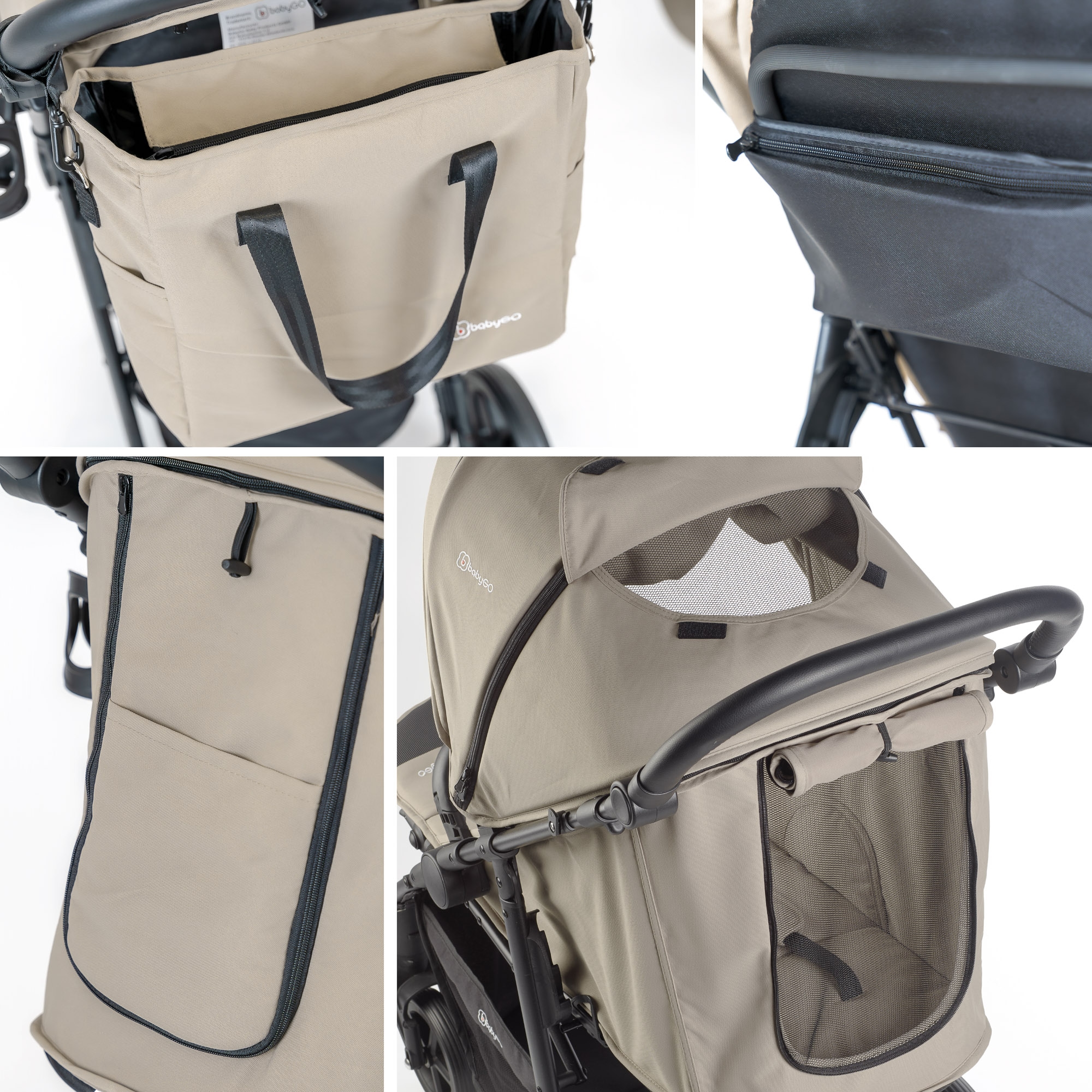 BabyGo Kombi-Kinderwagen »Evolution« 22 kg mit Babywanne, Babyschale, Wickeltasche und Sportsitz