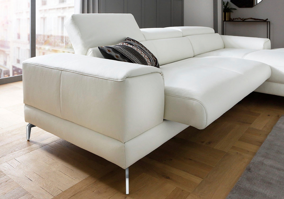 W.SCHILLIG Ecksofa »piedroo, Designsofa mit tollem Sitzkomfort, bequem und elegant, L-Form«, Kopfteilverstellung, wahlweise mit Sitztiefenverstellung, Breite 303cm