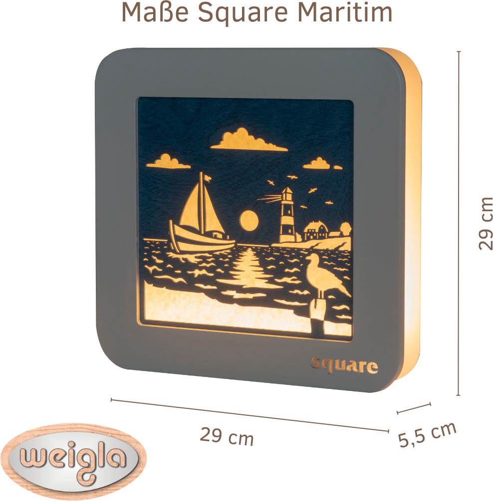 Weigla LED Dekolicht »Square Wandbild Maritim, Batterie & Timer, WEIẞ-BLAU« günstig online kaufen