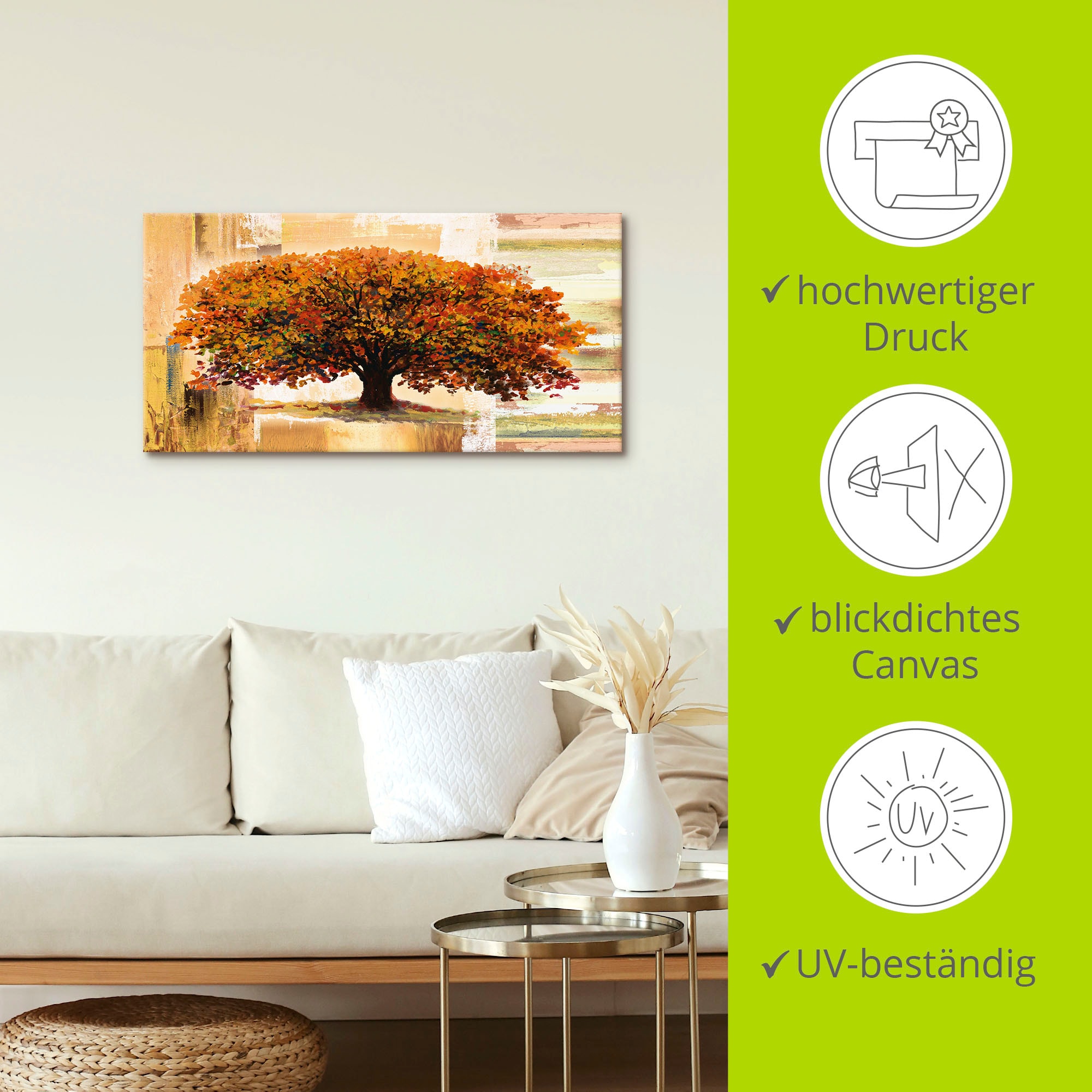 Artland Wandbild »Herbstbaum auf abstraktem Hintergrund«, Bäume, (1 St.), als Alubild, Outdoorbild, Leinwandbild, Poster in verschied. Größen