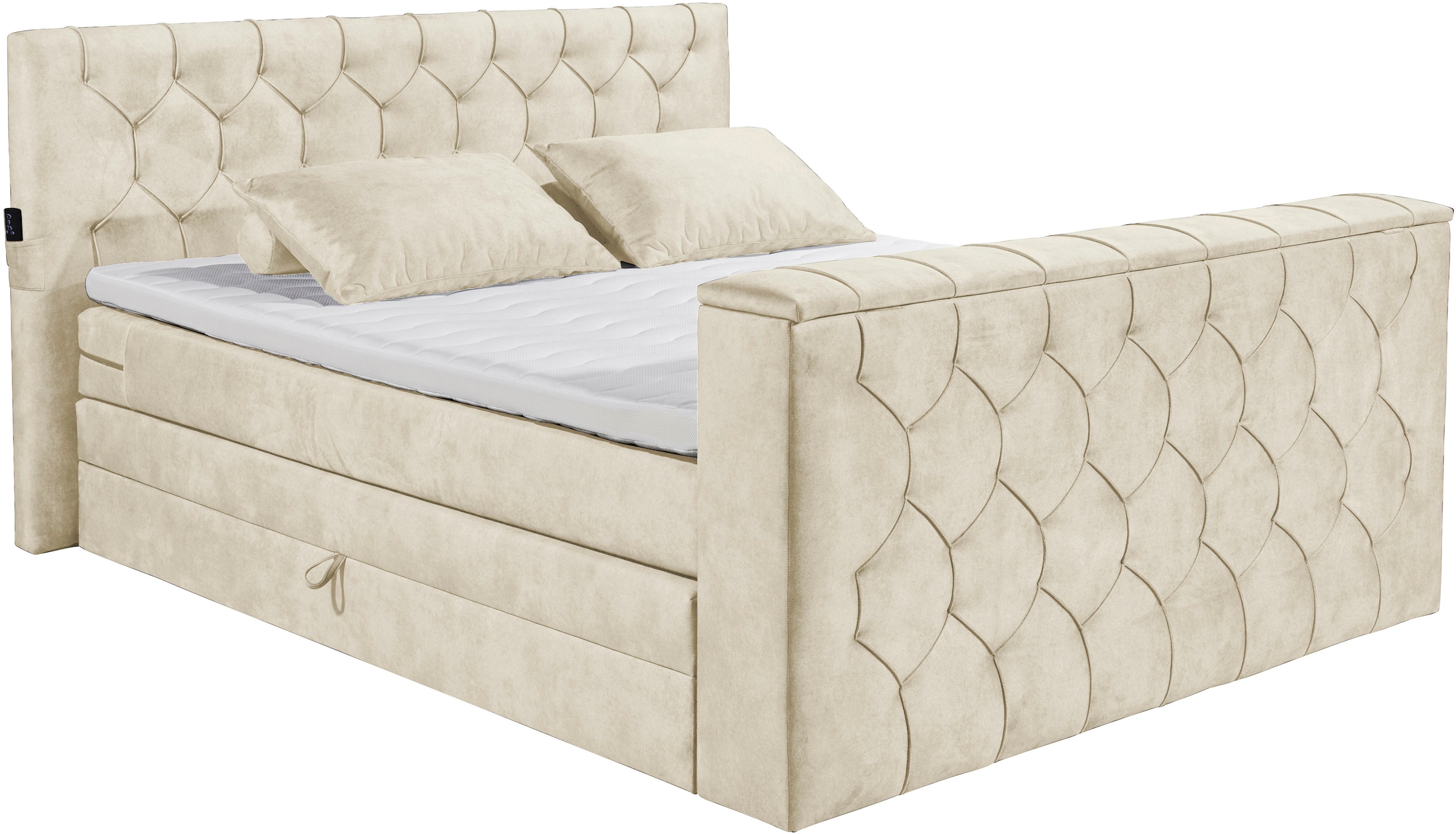 ED EXCITING DESIGN Boxspringbett »Springdale«, mit Bettkasten, motorisierter TV-Halterung, Duo-Matratze (H3/H4)