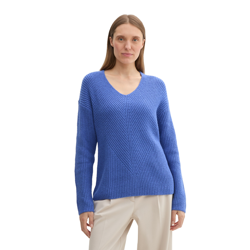 TOM TAILOR Strickpullover mit V-Ausschnitt preppy jean blue melange S (36) S (36) Strickpullover für Damen von TOM TAILOR