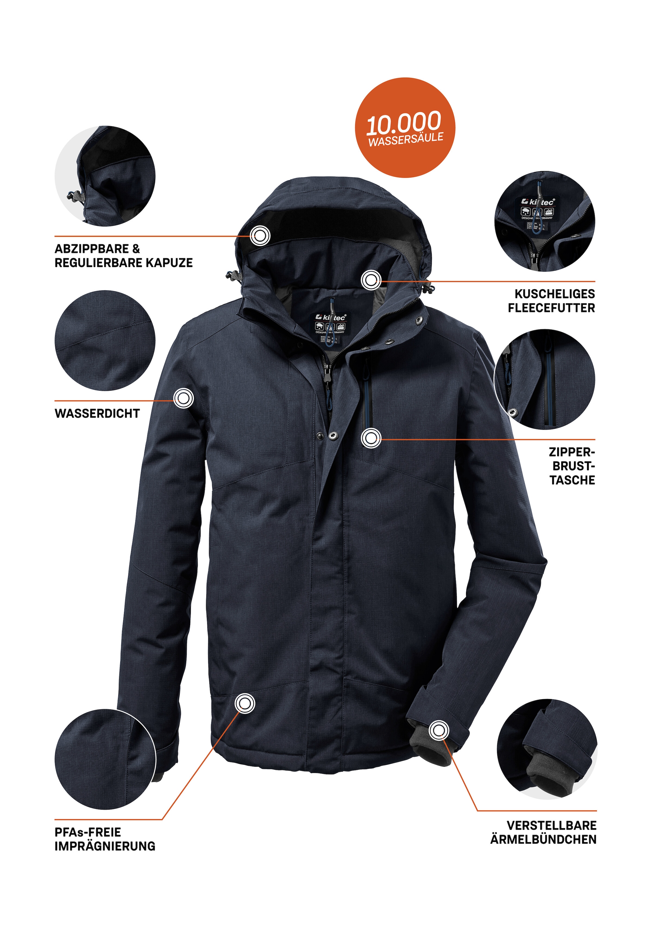 Killtec Outdoorjacke »KOW 161 MN JCKT«, Wasser- und winddichte Funktionsjacke mit abnehmbarer Kapuze