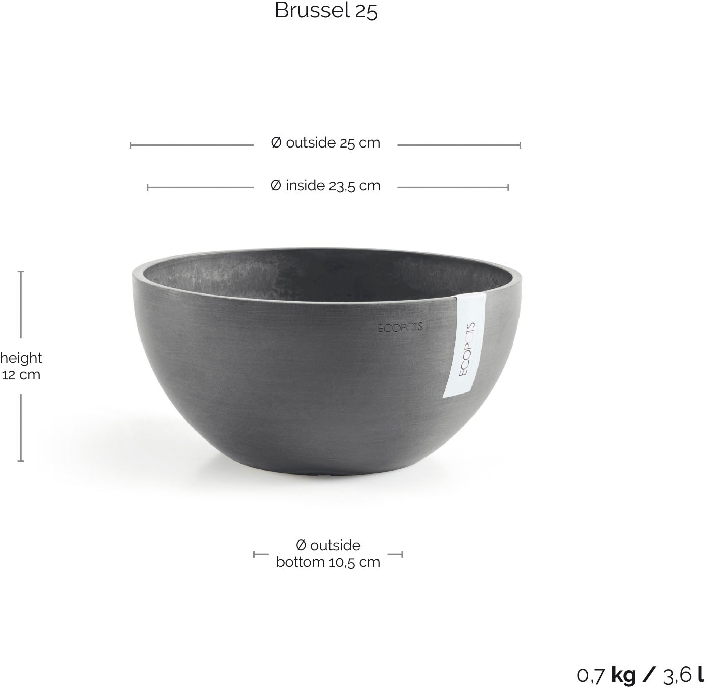 ECOPOTS Blumentopf »BRUSSELS Grey« BxTxH: 25x25x12 cm