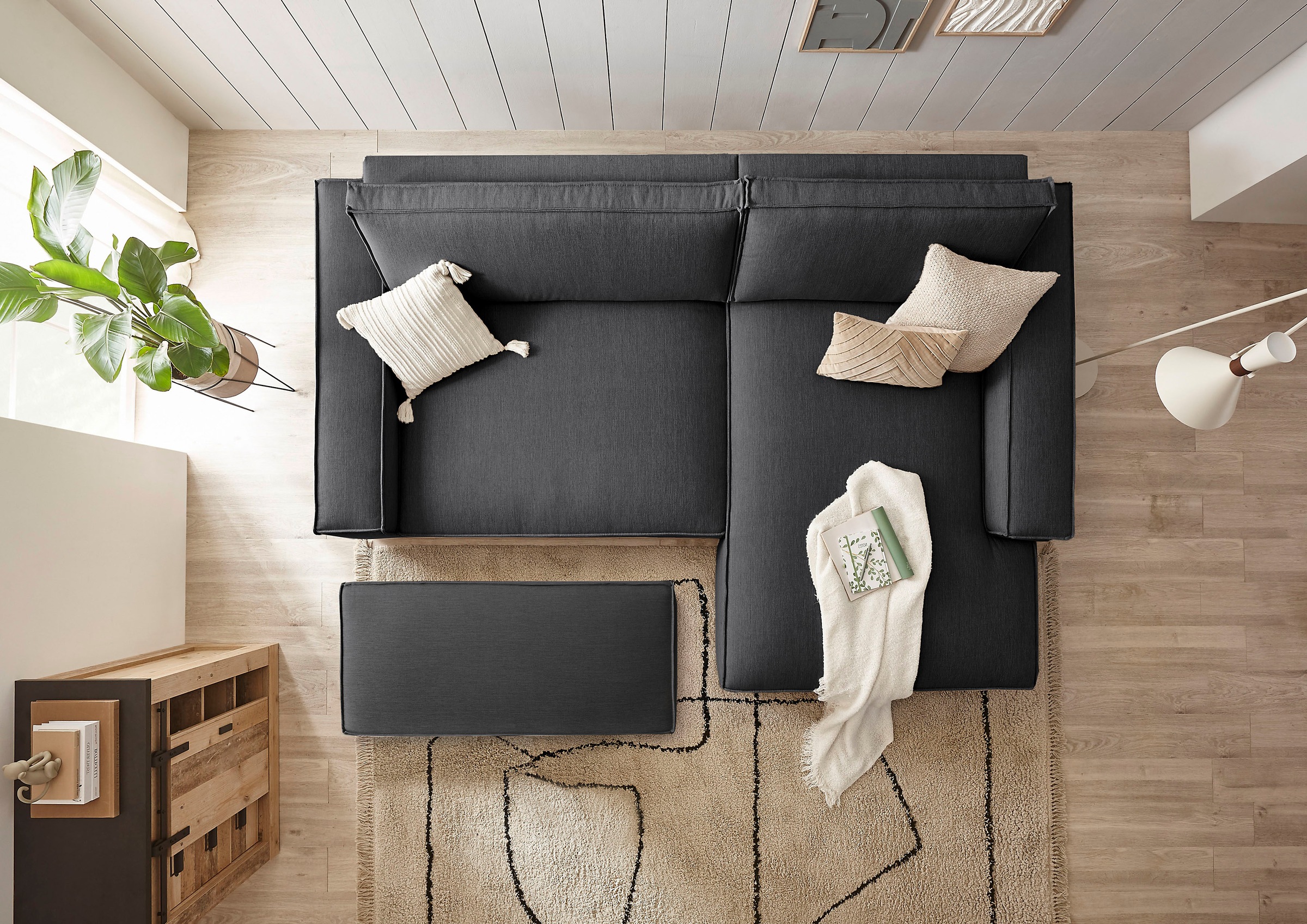 Home affaire Polsterecke »NEU: SHERWOOD XXL tief, L-Form mit Schlaffunktion, Big-Sofa mit Hocker«, (Set, 2 St.), stellbar zum Schlafsofa (Krokodilverbinder), Cord, Leinenoptik