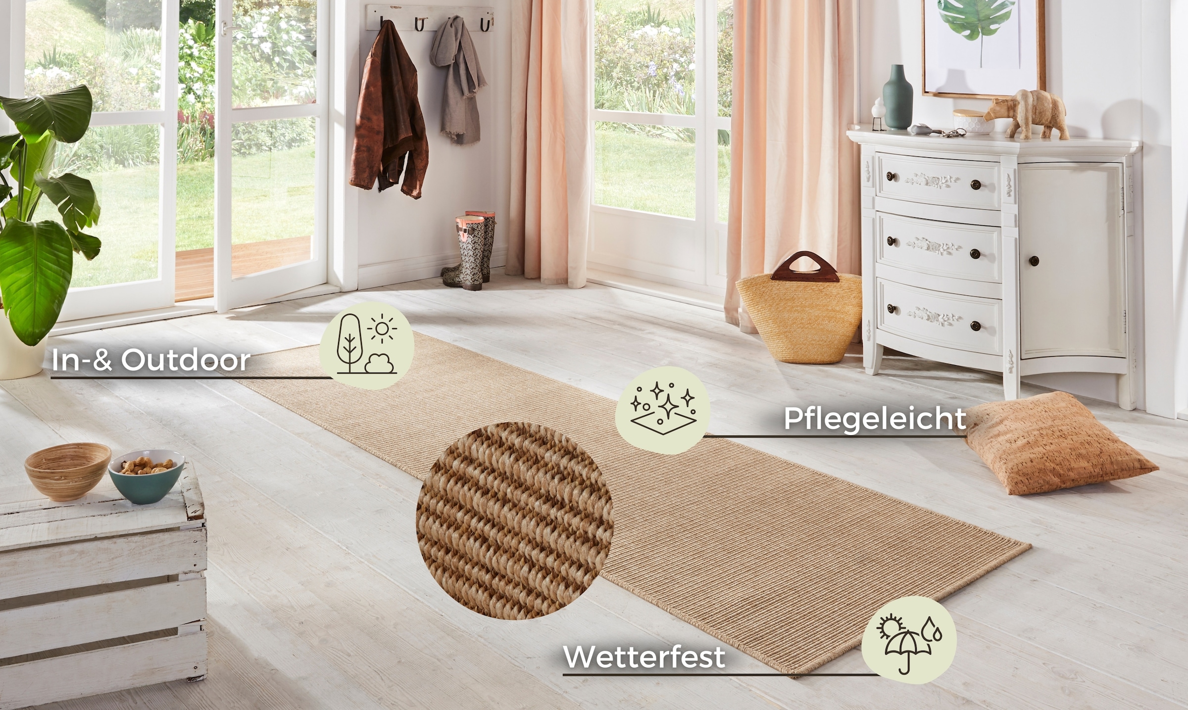 2. Bild von HANSE Home Läufer »Nature, In- und Outdoor«, rechteckig, Teppich, Wetterfest, Balkon, Flur, Wohnzimmer, Wasserfest, Sisal Optik