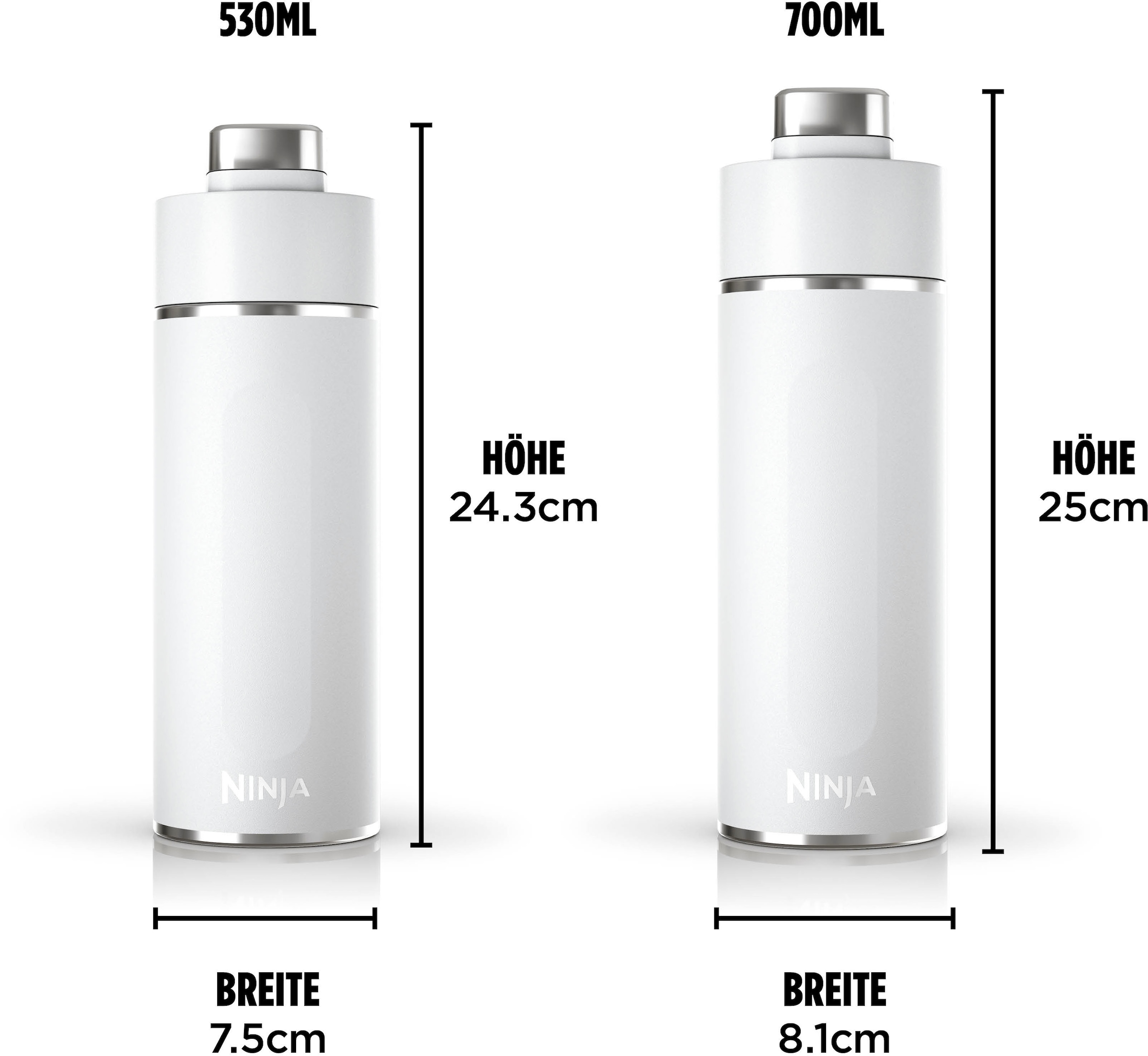 NINJA Isolierflasche »Ninja Thirsti Reiseflasche – 530 ml DW1801EUU / 700 ml DW2401EUU«, Getränke bleiben 24 Stunden kalt, 12 Stunden heiß, Eis hält 2 Tage