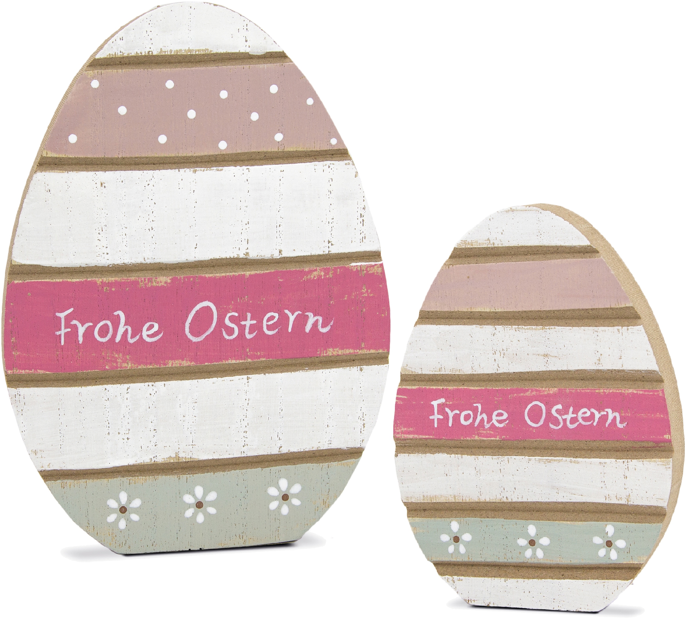 RIFFELMACHER & WEINBERGER Osterei »Frohe Ostern«, (Set, 2 St.), aus Holz,  bemalt, Höhe ca. 13 cm + 18 cm auf Raten bestellen