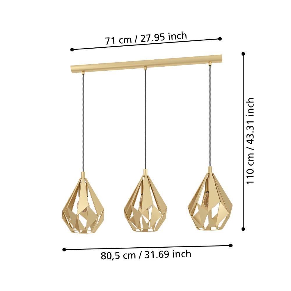 EGLO Hängeleuchte »CARLTON«, 3 flammig, Leuchtmittel E27 | ohne Leuchtmittel, Pendelleuchte, Hängeleuchte im Retro-Design in Gold, Hängelampe