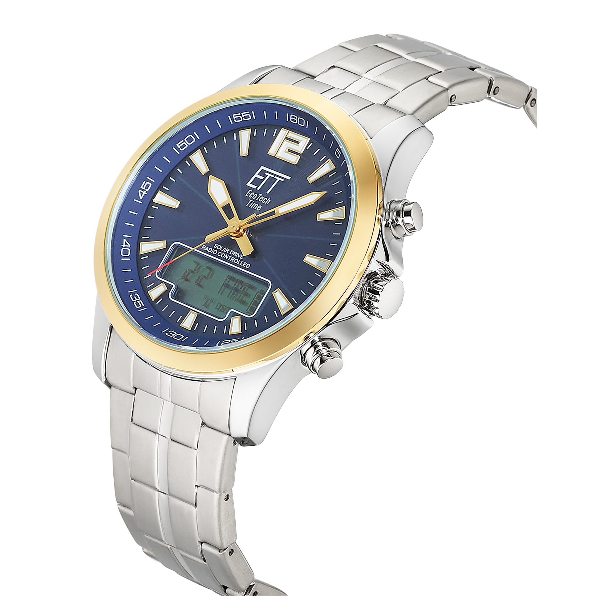 ETT Funkchronograph »Professional World Timer« Armbanduhr, Solar, Herrenuhr, Edelstahlarmband, analog, digital, Tag