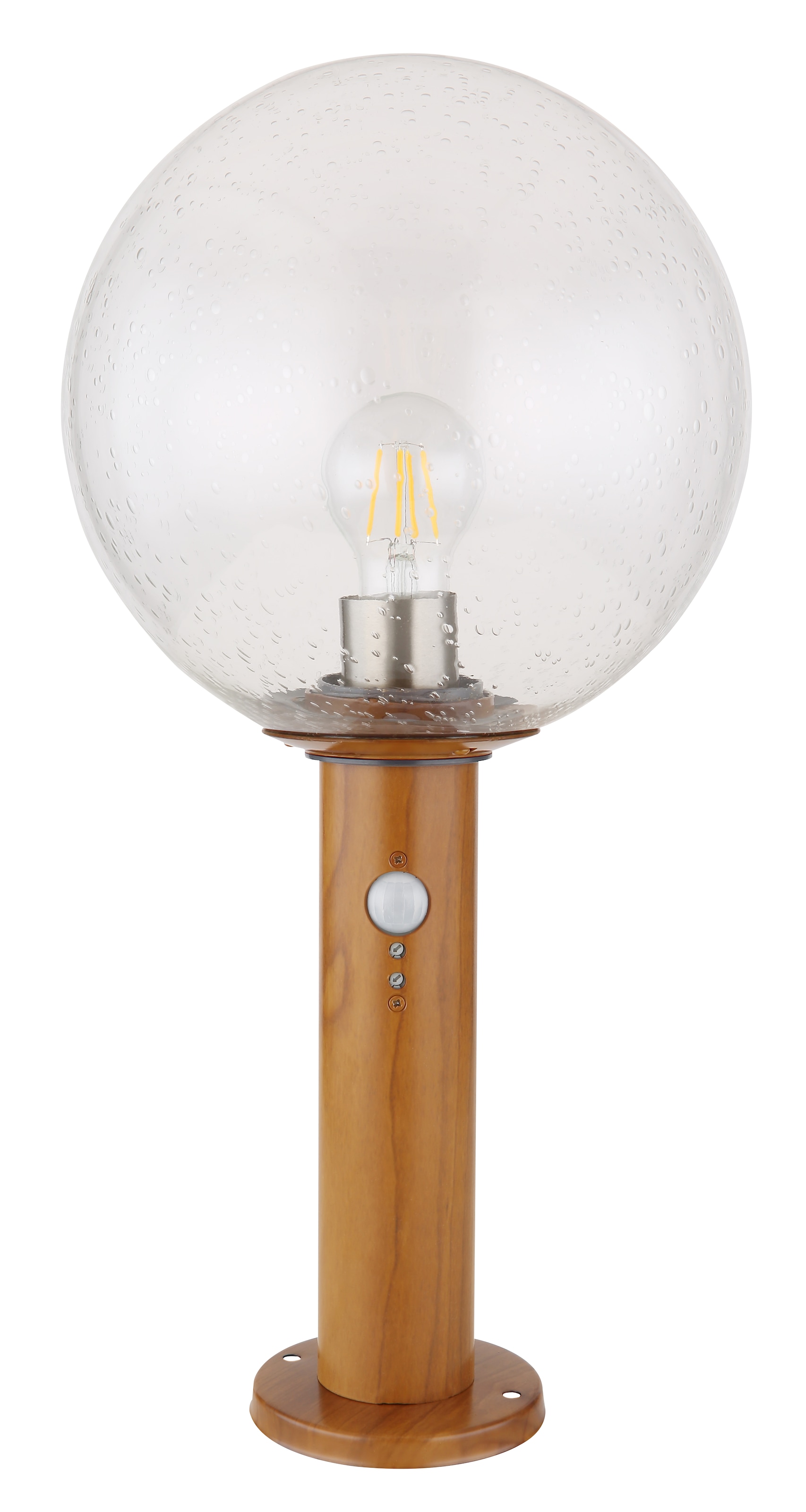 GLOBO LIGHTING Außen-Stehlampe »OSSY« E27 1 Stk. Außenleuchte Holzoptik mit Glas klar, Sensor IP44