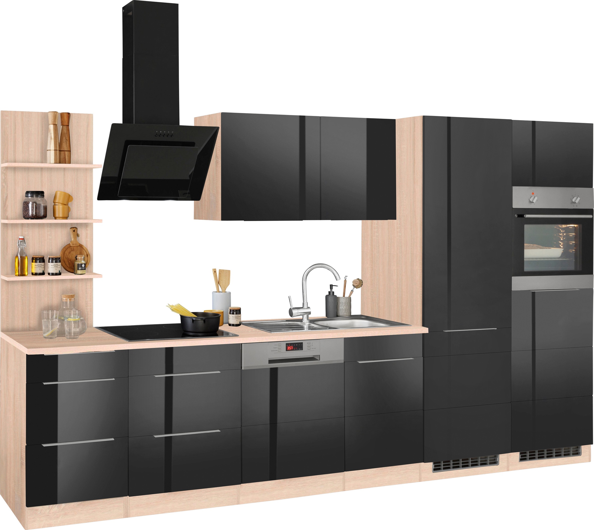 KOCHSTATION Küchenzeile »KS-Brindisi Breite 340 cm«, wahlweise mit E-Geräten und Induktion, mit MDF-Fronten und Regal