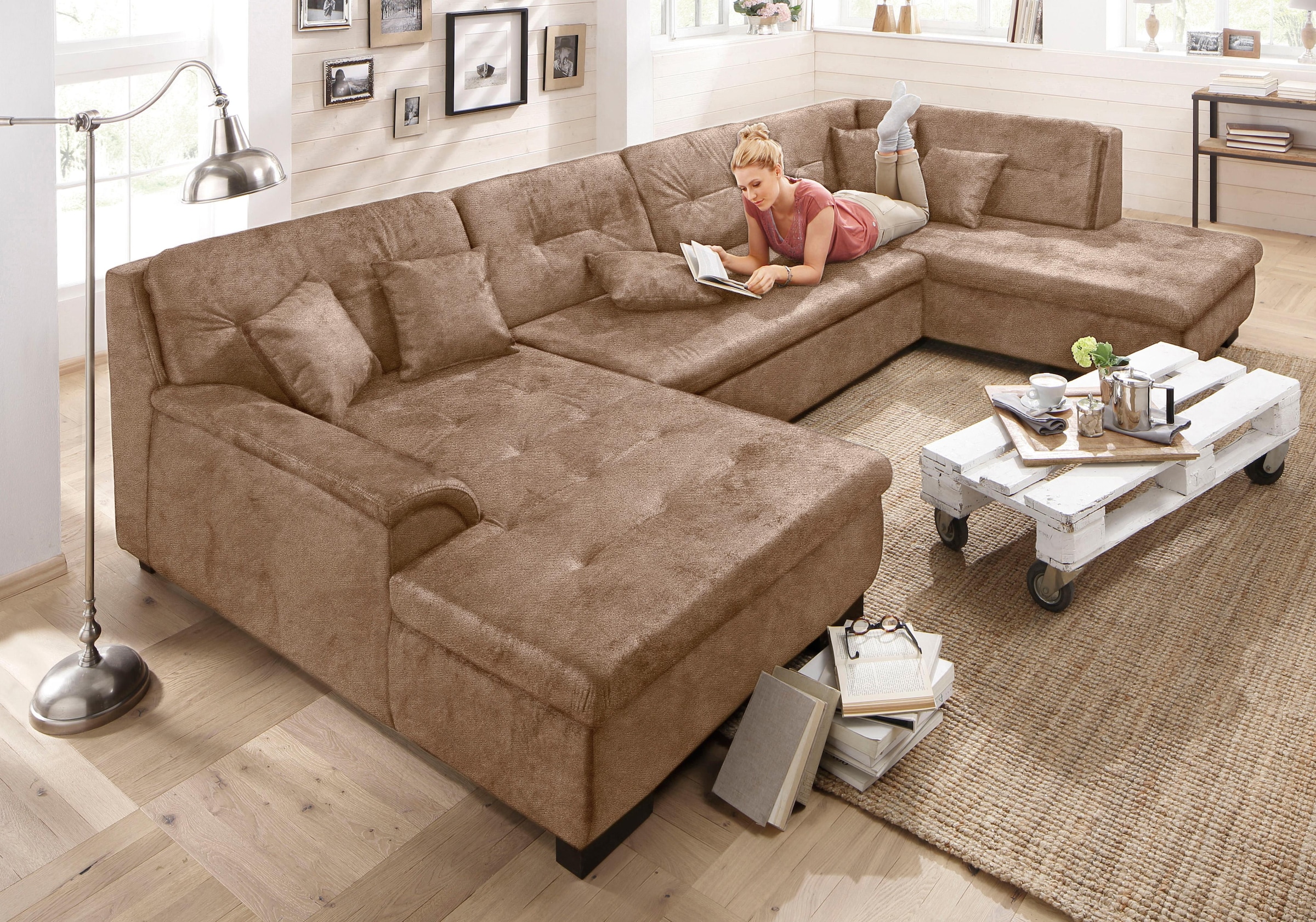 Home affaire Wohnlandschaft »BERGEN 364x106x83 cm, elegantes Design« whlw. mit Bettfunktion, U-Form