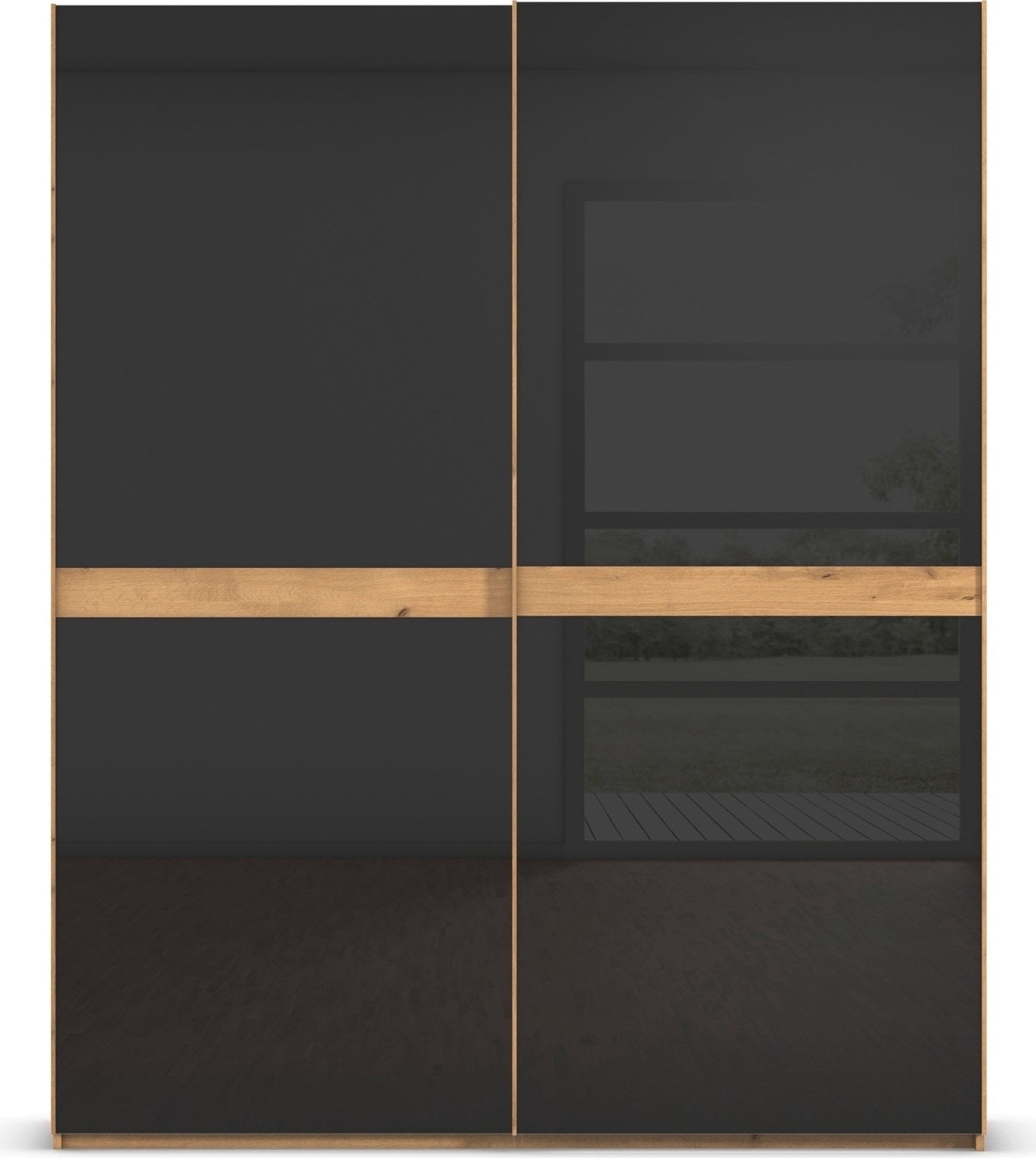 rauch Schwebetürenschrank »Kleiderschrank Schrank Garderobe Schlafzimmerschrank SCALE-LINE« edle Optik mit Bauchbinde in Korpusfarbe mit Glasfront MADE IN GERMANY