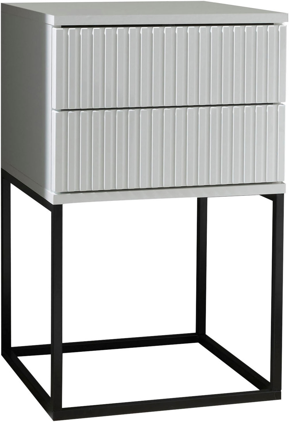 Schlafkontor Nachtkommode »Marle Nachtkonsole, Nachtkästchen auf Metall-Fußgestell« Schubkasten in Rillenoptik auf schwarzem Metallgestell